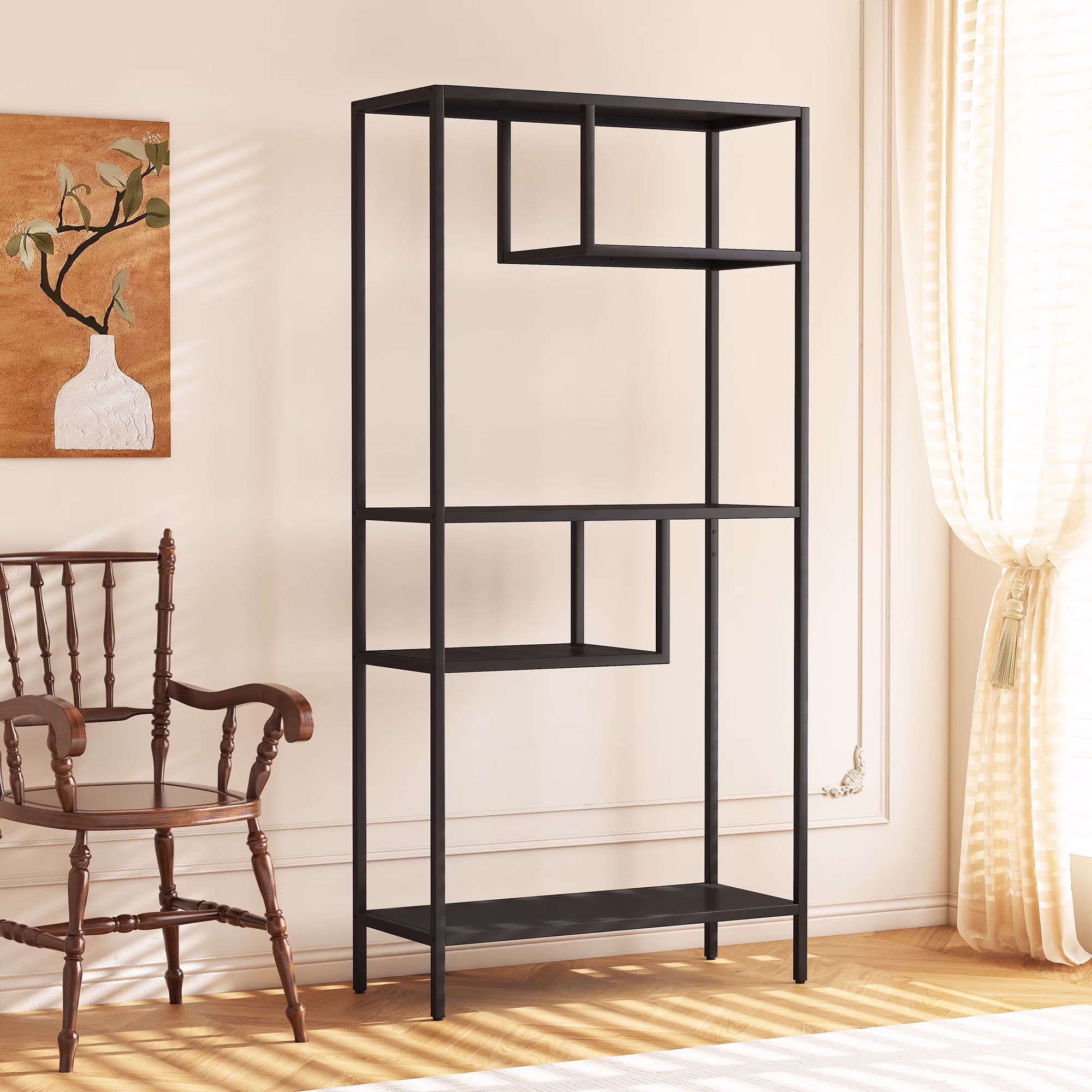 Modern Storage Shelf with 4 Compartments & Metal Legs, Freestanding Organizer,Book Shelves Display Shelves for Living Room, Bedroom, Home Office