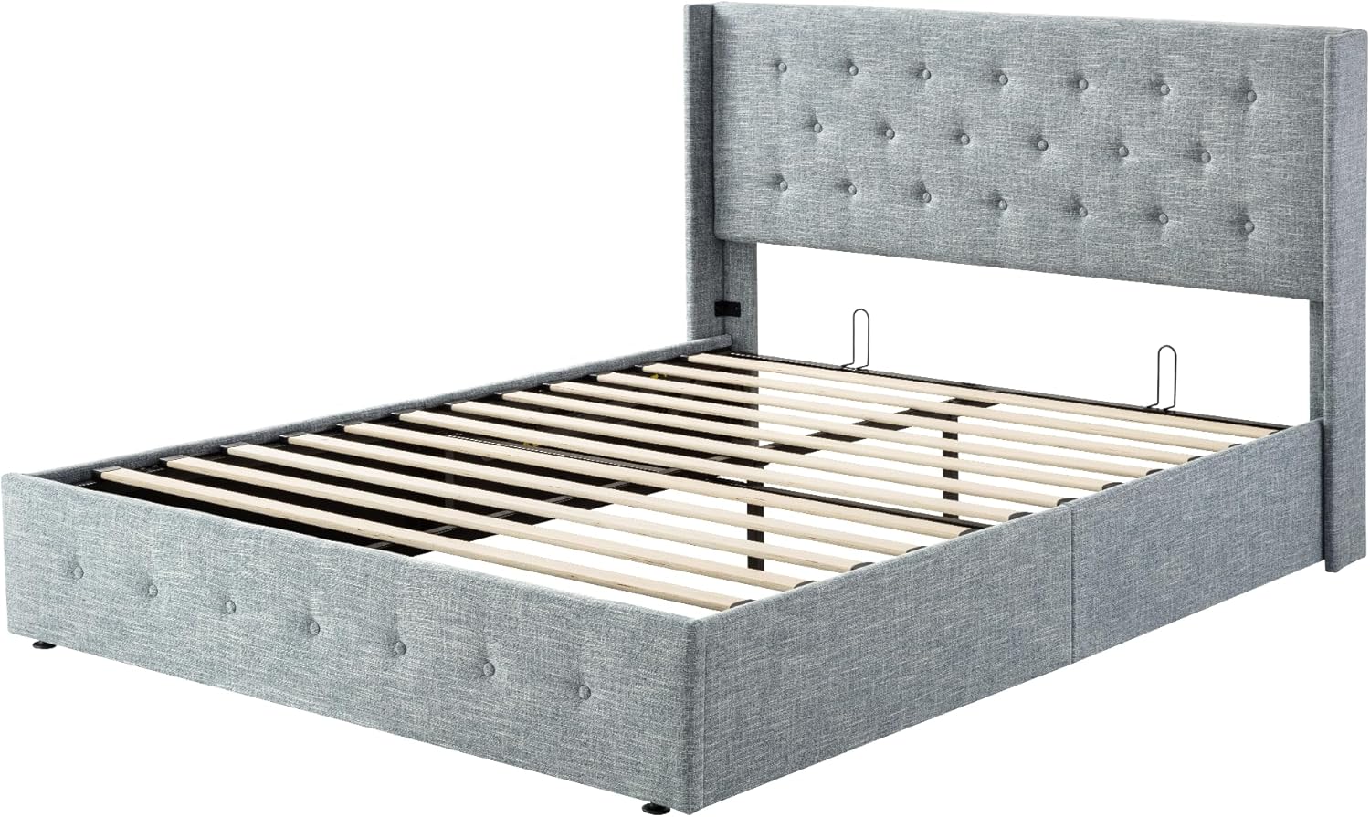 Queen Size Lift Up Storage Bed with Wingback Headboard, Upholstered Platform Bed Frame with Hidden Storage - Image 193