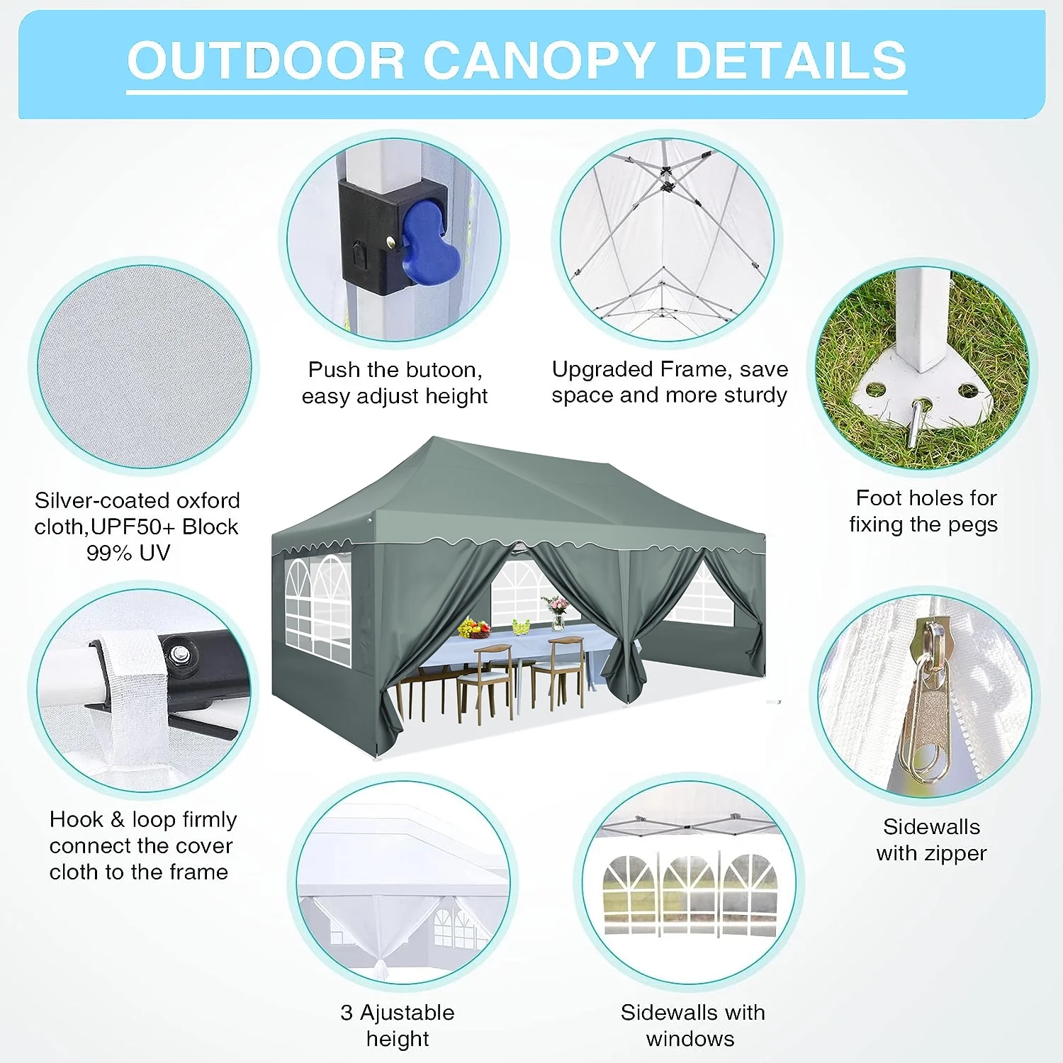 HOTEEL Canopy 10'x20' Pop Up Canopy Tent Heavy Duty Waterproof Adjustable Commercial Instant Canopy Outdoor Party Canopy Parties,Wedding,Outside Patio,Event,Backyard,White - Image 27