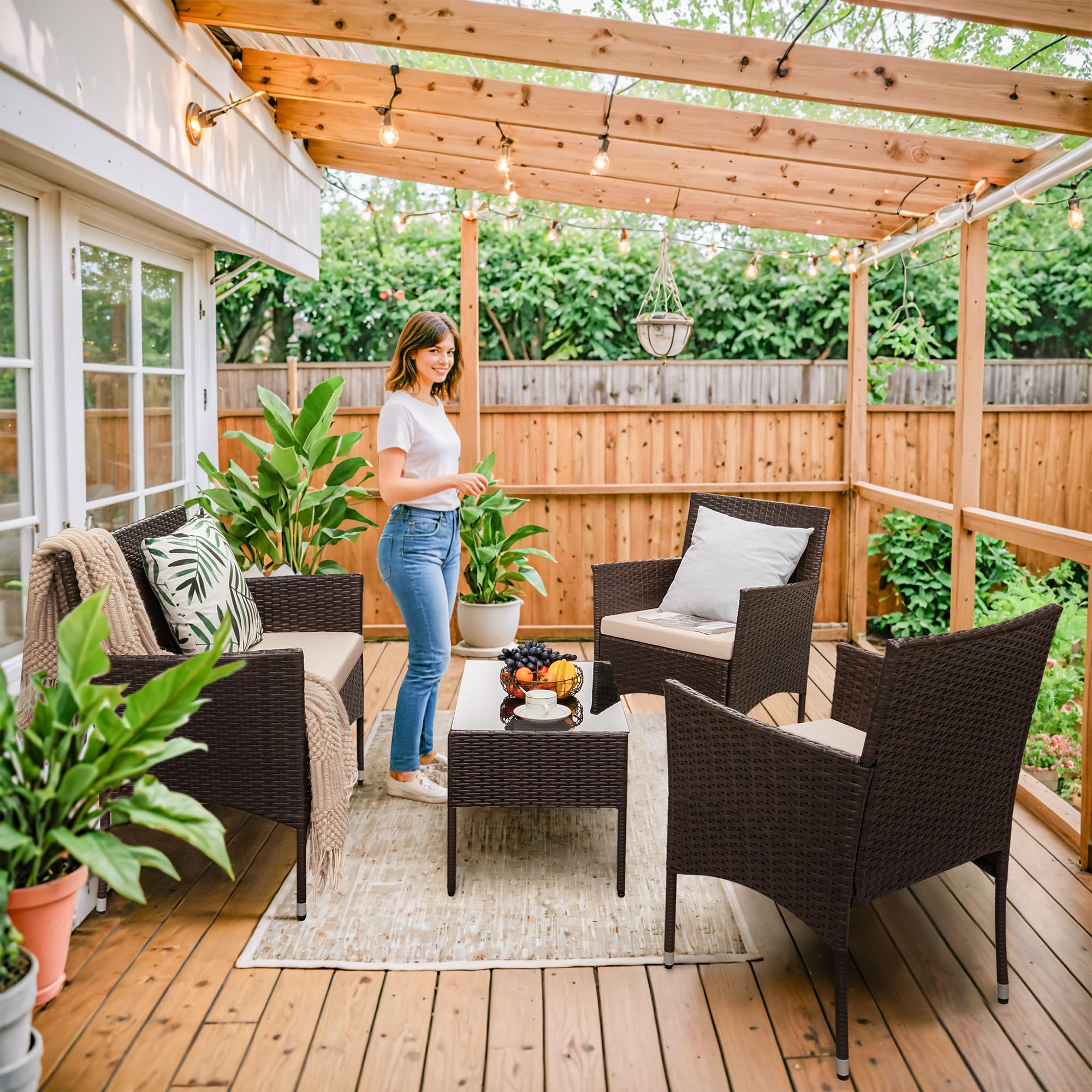4-Piece Outdoor Patio Furniture Set, Rattan Wicker Chairs and Outdoor Seating Set - Image 2