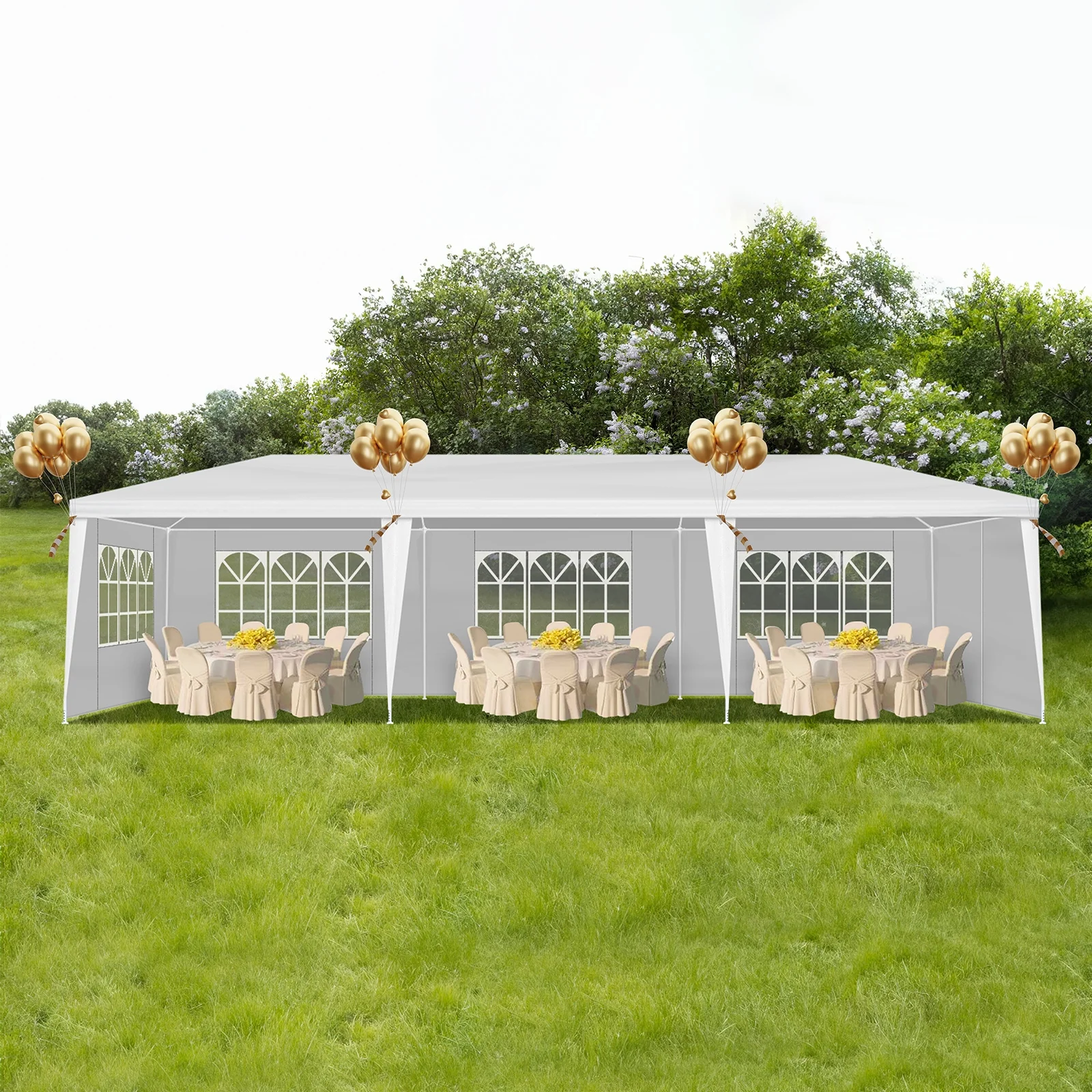 10'x30' Outdoor Party Tent with 8 Removable Sidewalls, Waterproof White Canopy Wedding Gazebo for Backyard, Patio, Camping & Events - Image 7