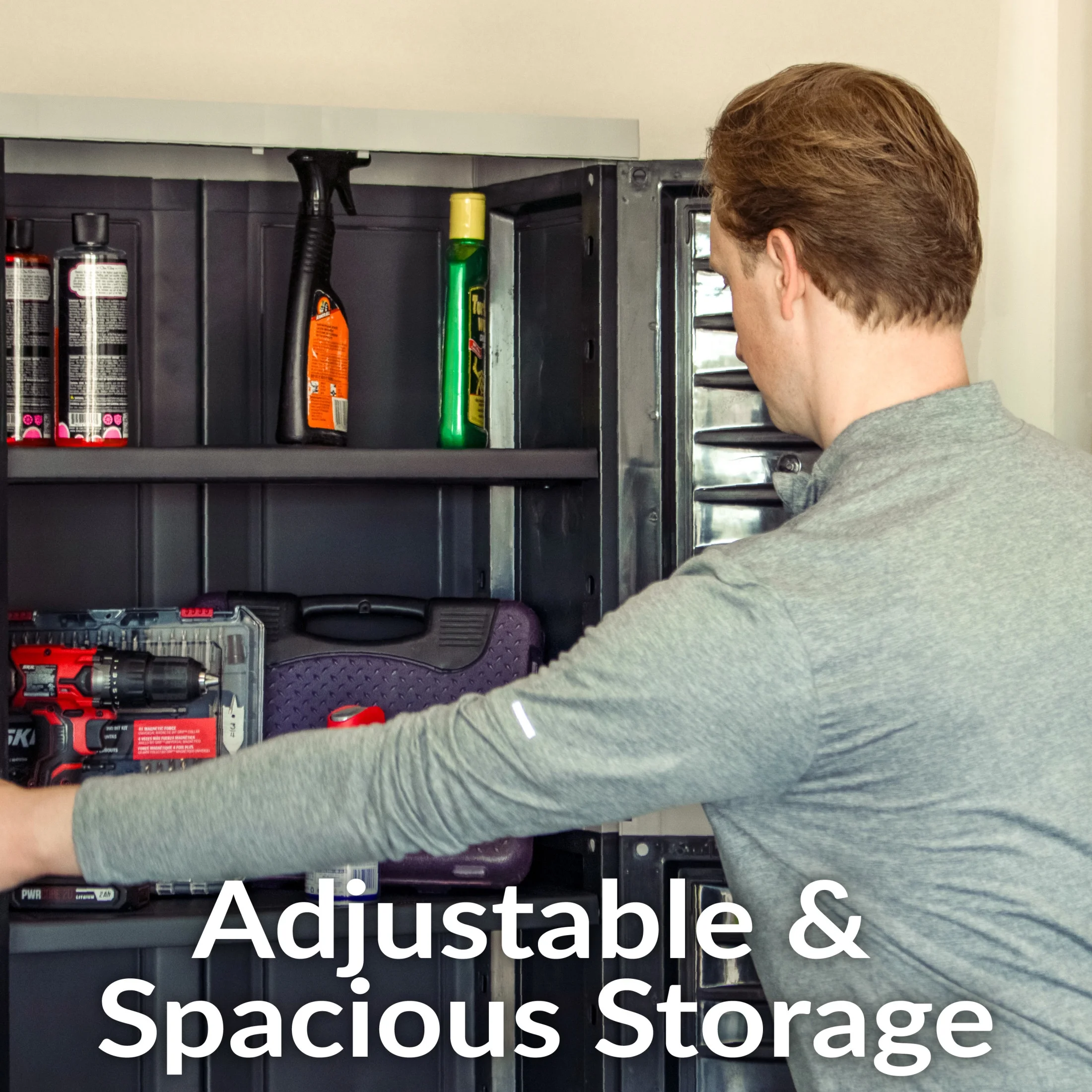 Sunnydaze Lockable Adjustable 72" Plastic 4-Shelf Freestanding Garage Storage Cabinet, Charcoal with Gray Trim - Image 2
