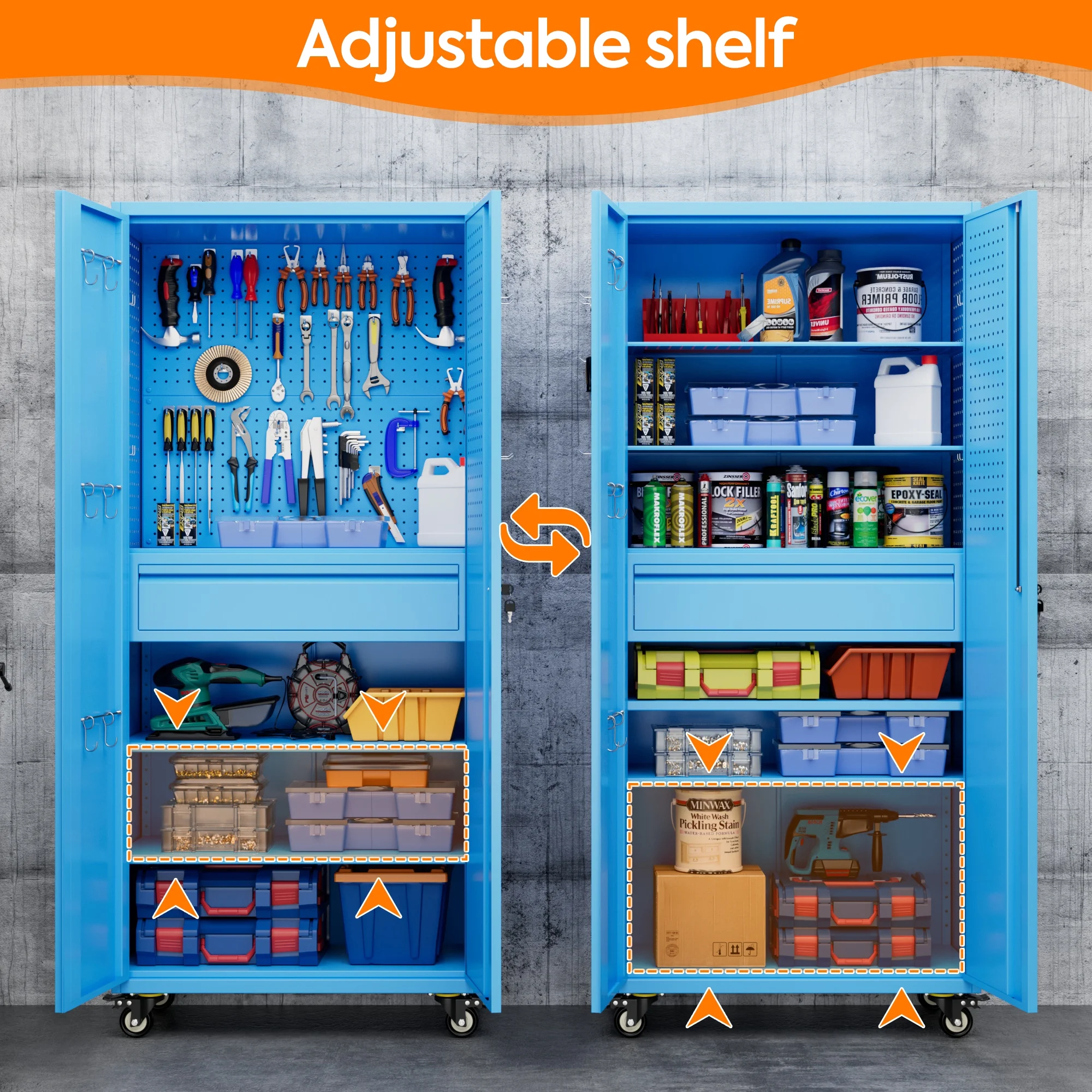 Aobabo Metal Storage Cabinet with Lock,Garage Storage Cabinet with Wheels,72In Steel Storage Cabinet for Garage Home Storage, Black Required-Assembly - Image 168
