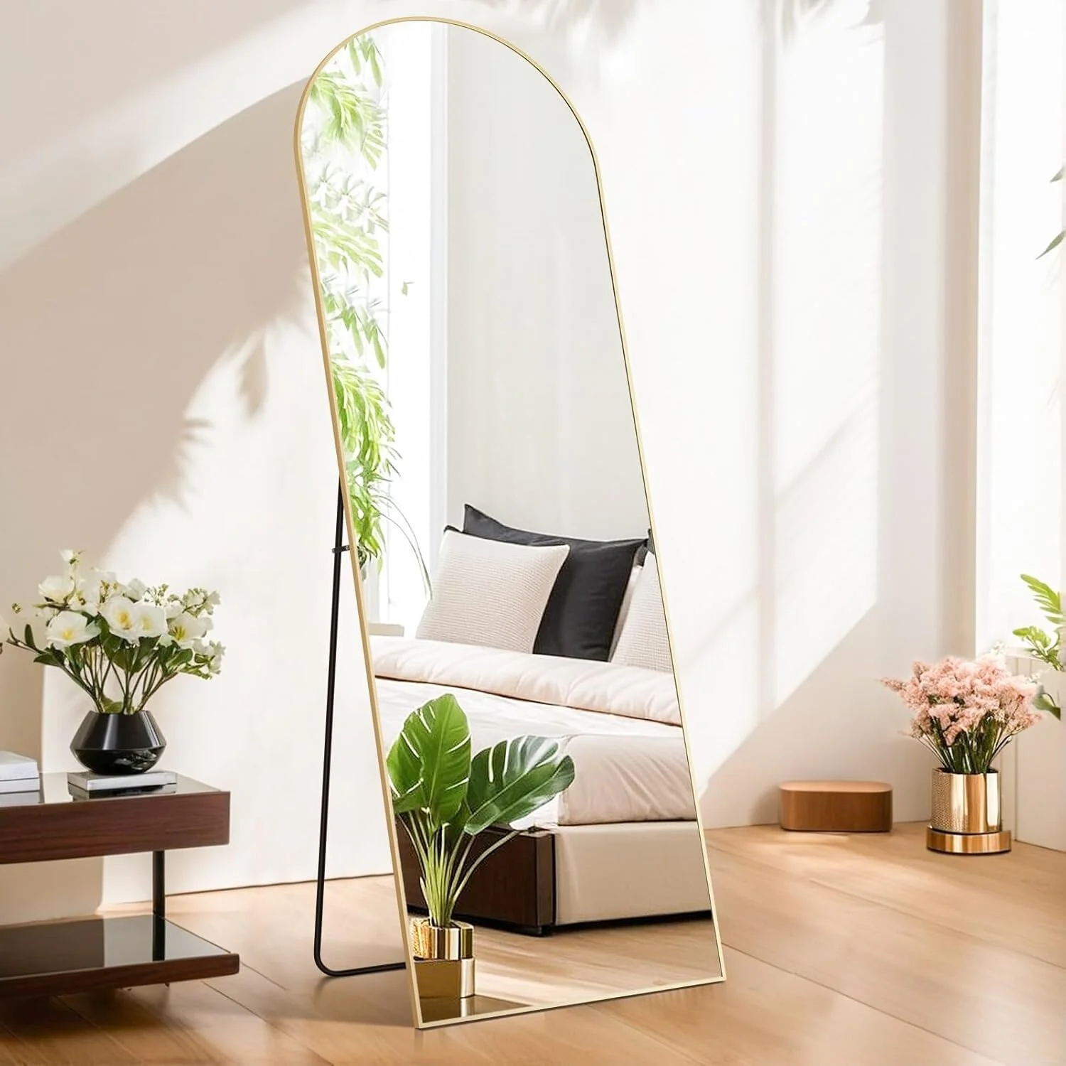 21x64 Full Length Arched Mirror, Large Tall Body Dressing Mirror with Aluminum Alloy Frame, Stand and Wall Mount Option - Image 5