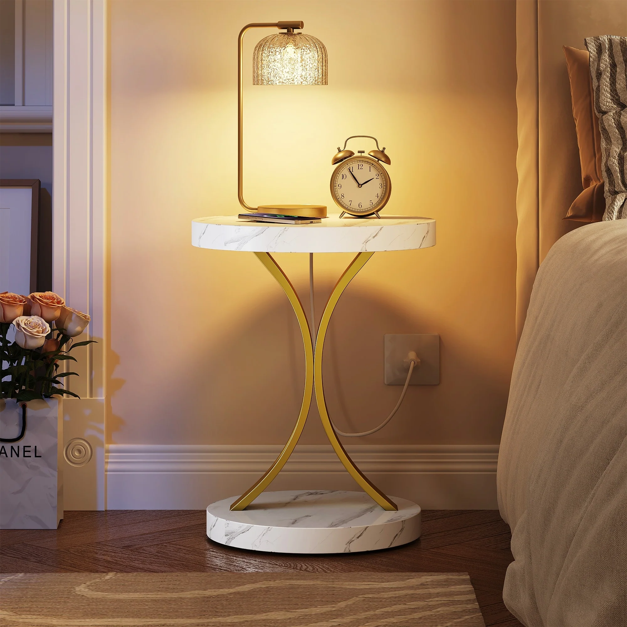 Modern Gold Console Table with Marbled Top, Sofa Table for Entryway and Hallway - Image 48