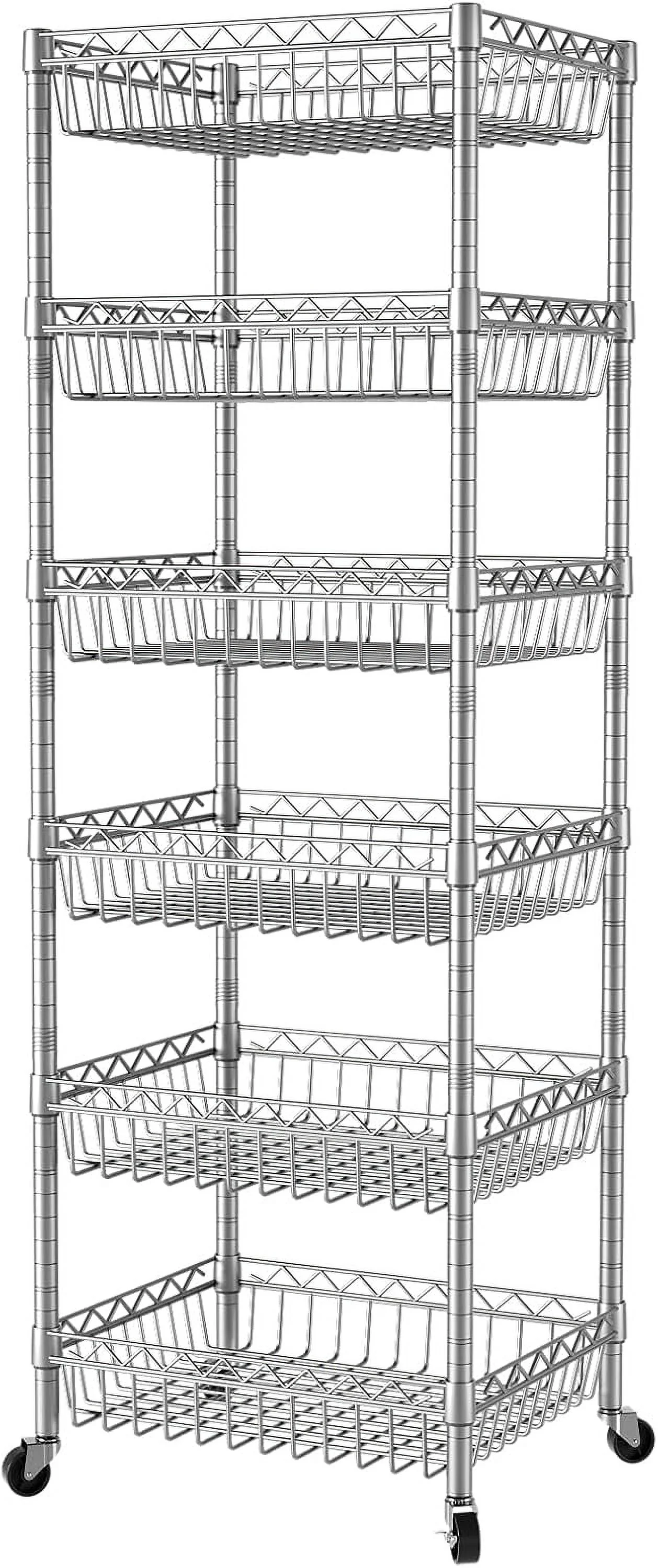 6 Tier Wire Shelving Unit with Wheels Baskets Storage Rack Corner Shelves Adjustable Shelf Closet Bathroom Organizers Metal Pantry Kitchen Garage Laundry Room 13.5" D x 13.5" W x 63" H Silver - Image 12