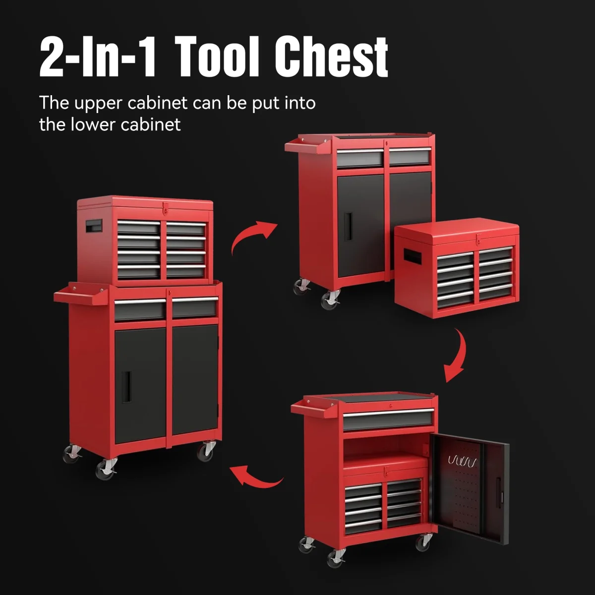 Rolling Tool Chest with 5 Drawers and Detachable Top Box Heavy Duty Steel Construction Lockable Wheels for Garage Workshop Storage Organization - Image 12