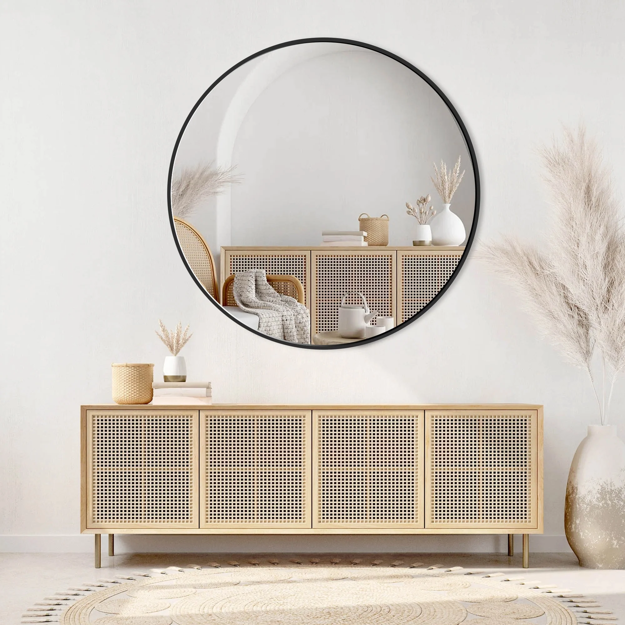 Modern Round Bathroom Vanity Mirror, Wall Mounted Circular Mirror for Bathroom, Bedroom and Home Decor - Image 44