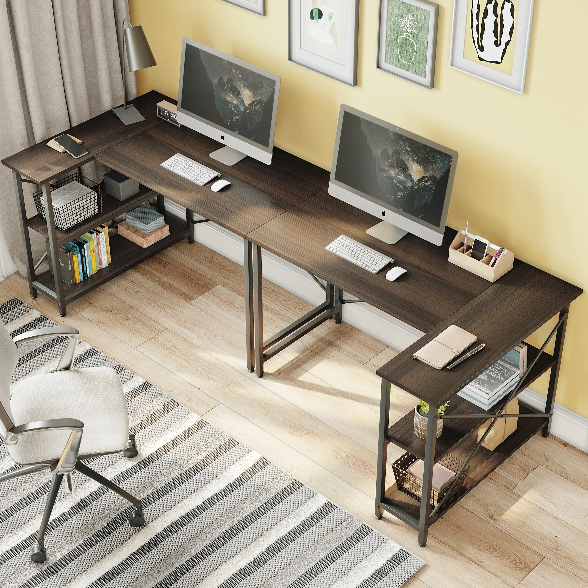 Small L Shaped Computer Desk with Storage Shelves, Compact Corner Workstation for Home Office and Study - Image 81