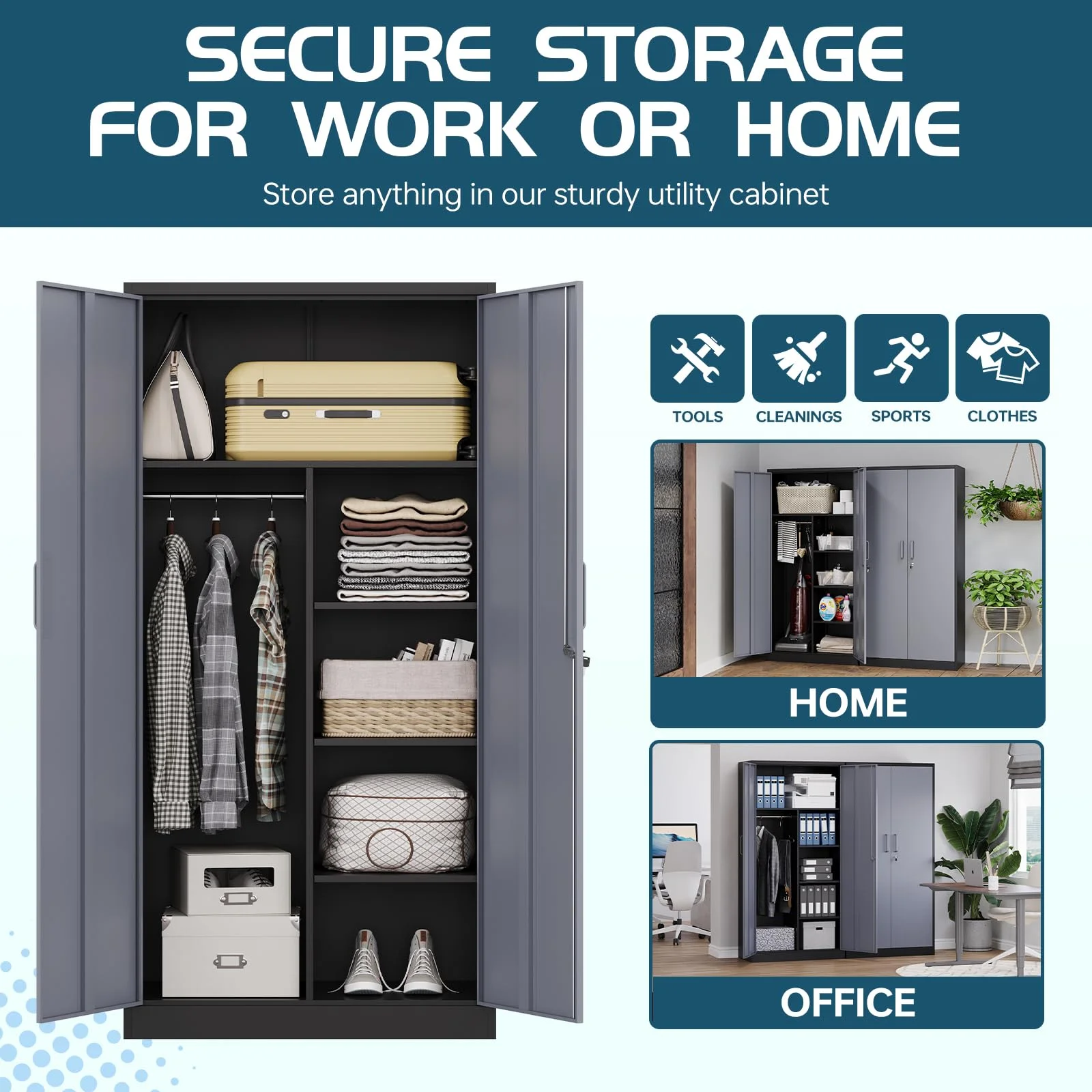 STANI Metal Storage Cabinet with Locking Doors, Garage Lockable Steel Cabinets with 4 Doors and 5 Shelves for Home, Garage, Pantry Workshop Warehouse - Image 32
