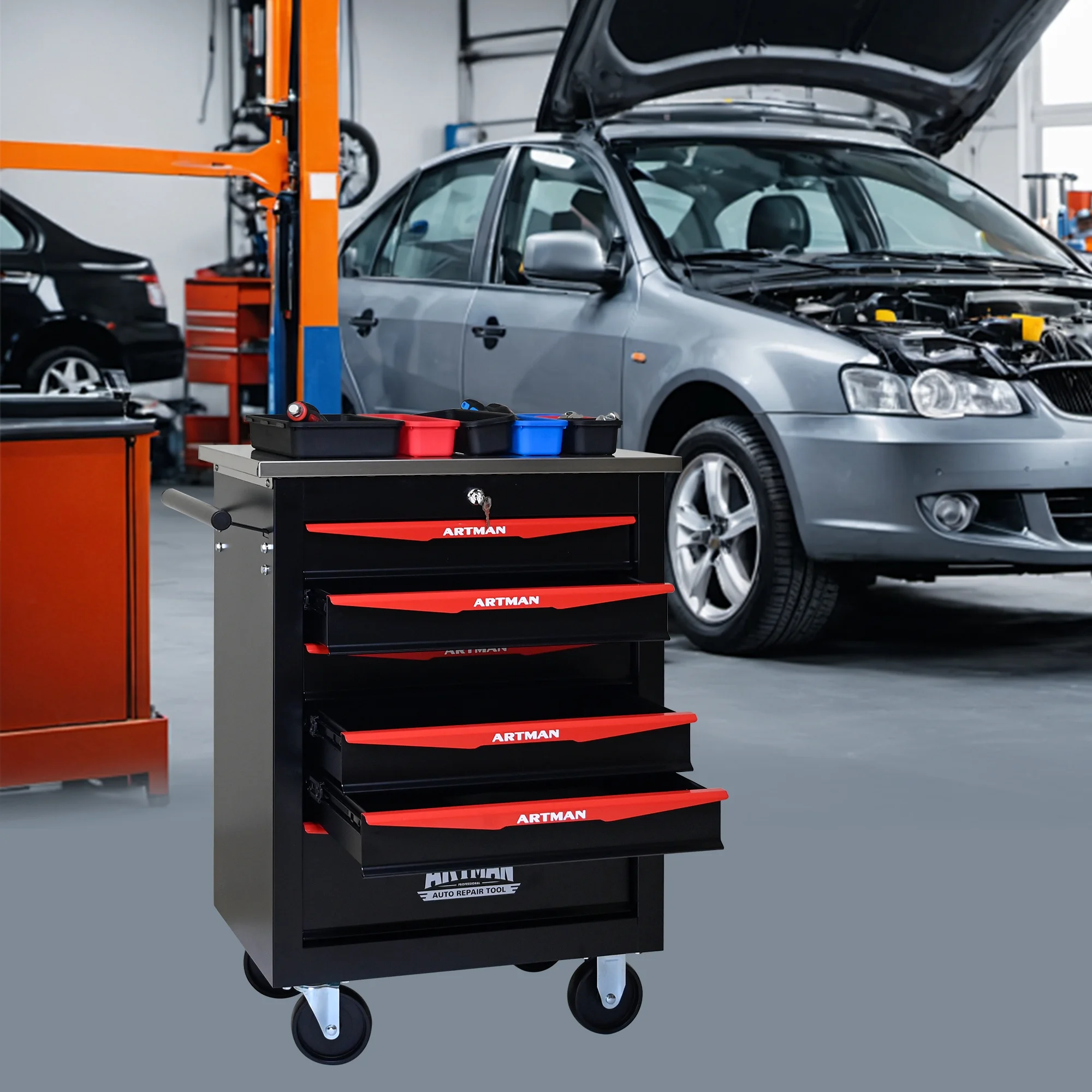 ARTMAN 6 Drawers Metal Rolling Storage Tool Chest Cabinet Cart with Wheels,with Key Locking and Parking Brake, Tool Box for Garage Workshop Warehouse - Image 6