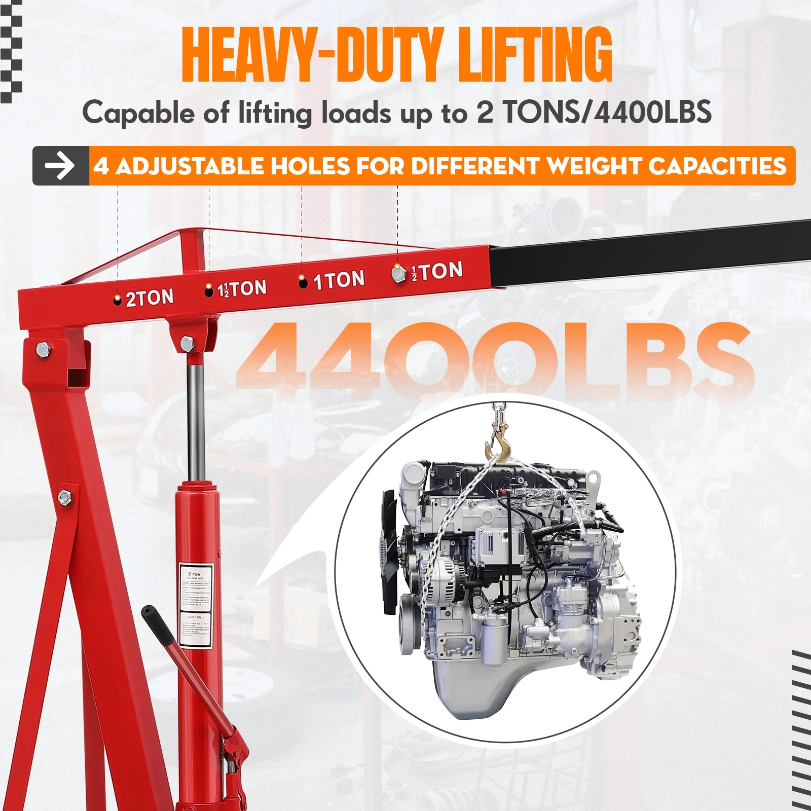 Aoile Red Hydraulic Folding Crane Lifting Hoist, 4400 lbs Max Weight - Image 2