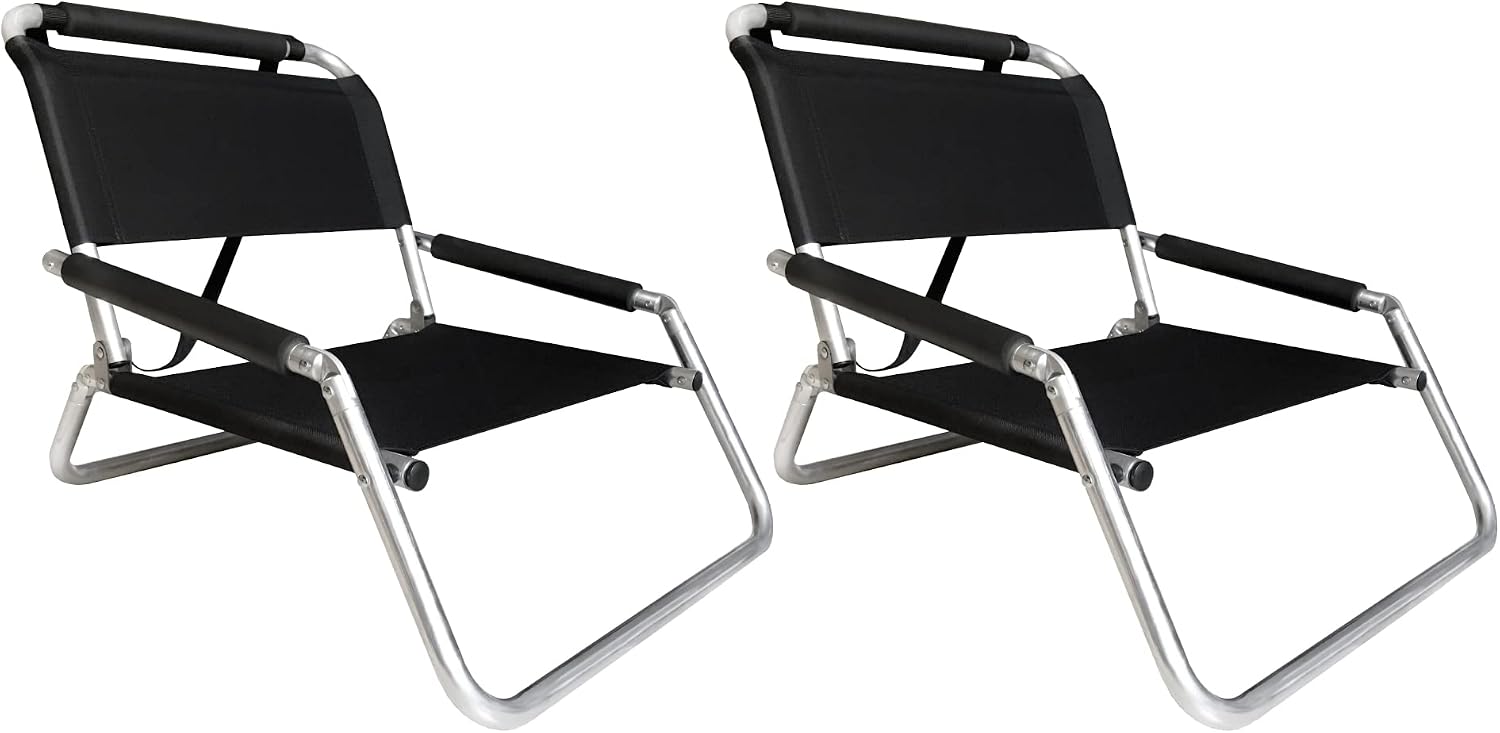 Lightweight Portable Foldable Recliner Beach Chairs, with Slip Pockets and Shoulder Strap, 2 Pack, Black, XL - Image 22