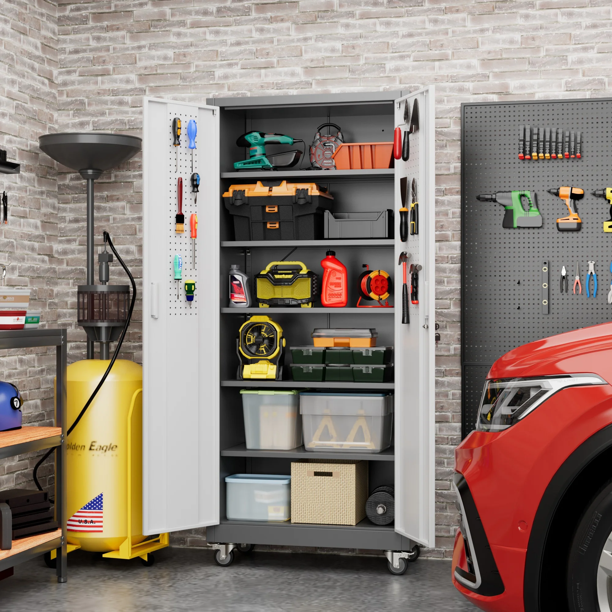 Gaeanet Rolling Tool Storage Cabinet with 5 Adjustable Shelves and Pegboard,Metal Garage Storage Cabinet with Wheels for Garage Home Office Utility Room,71" H-32" W-16" D,Required Assembly, Black - Image 99
