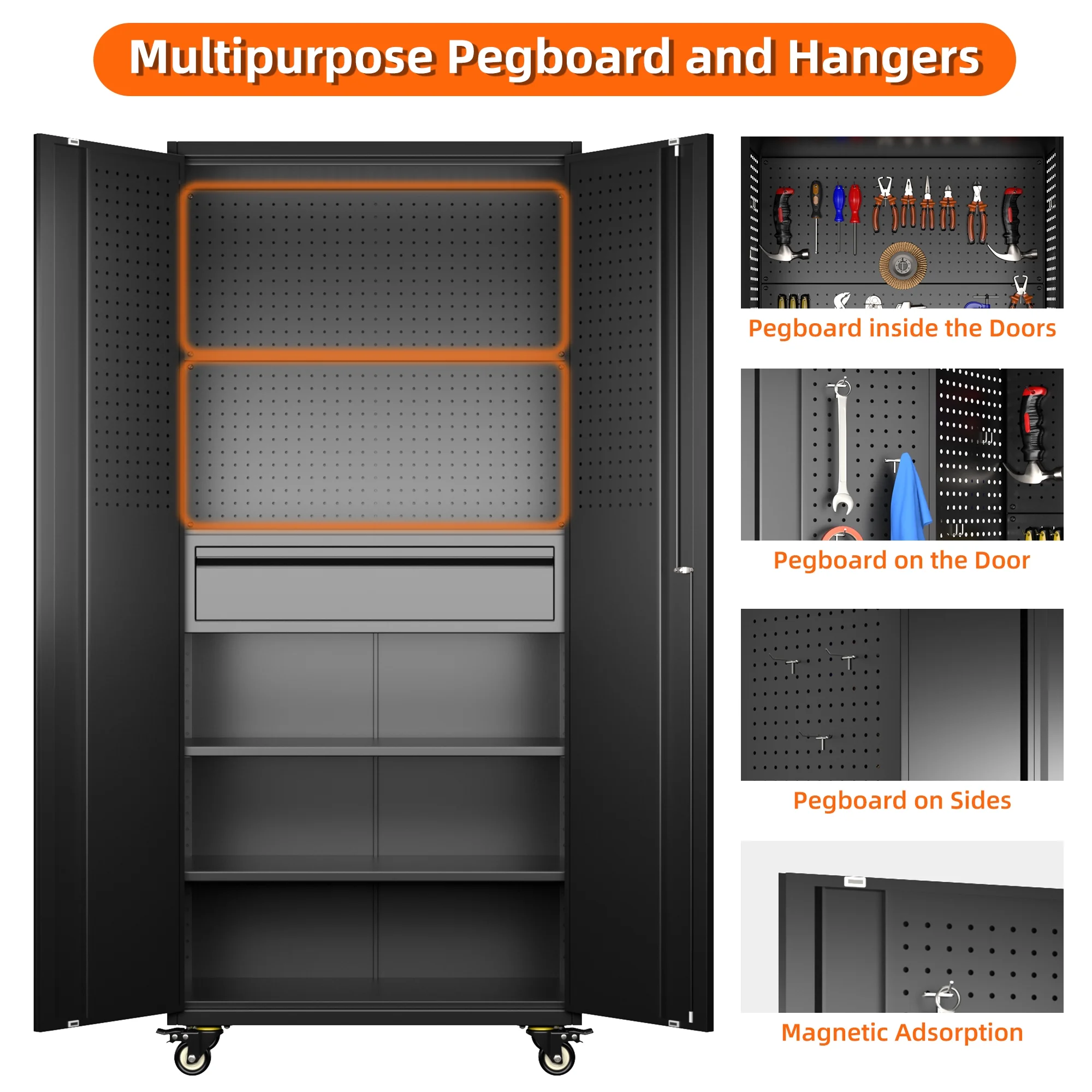Aobabo Metal Storage Cabinet with Lock,Garage Storage Cabinet with Wheels,72In Steel Storage Cabinet for Garage Home Storage, Black Required-Assembly - Image 141