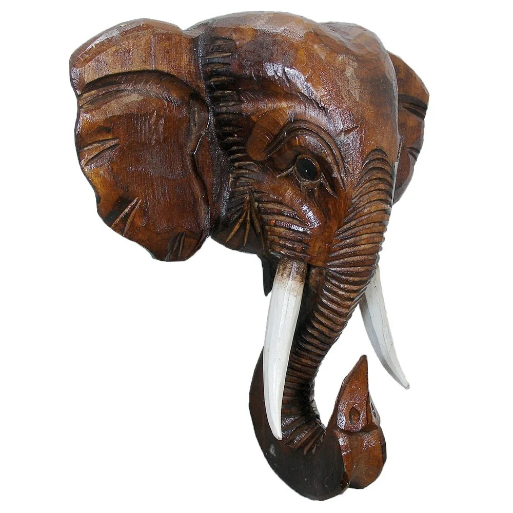 Wooden Elephant Head Wall Decor, Decorative Animal Sculpture Wall Art for Living Room, Bedroom and Home Decoration - Image 2