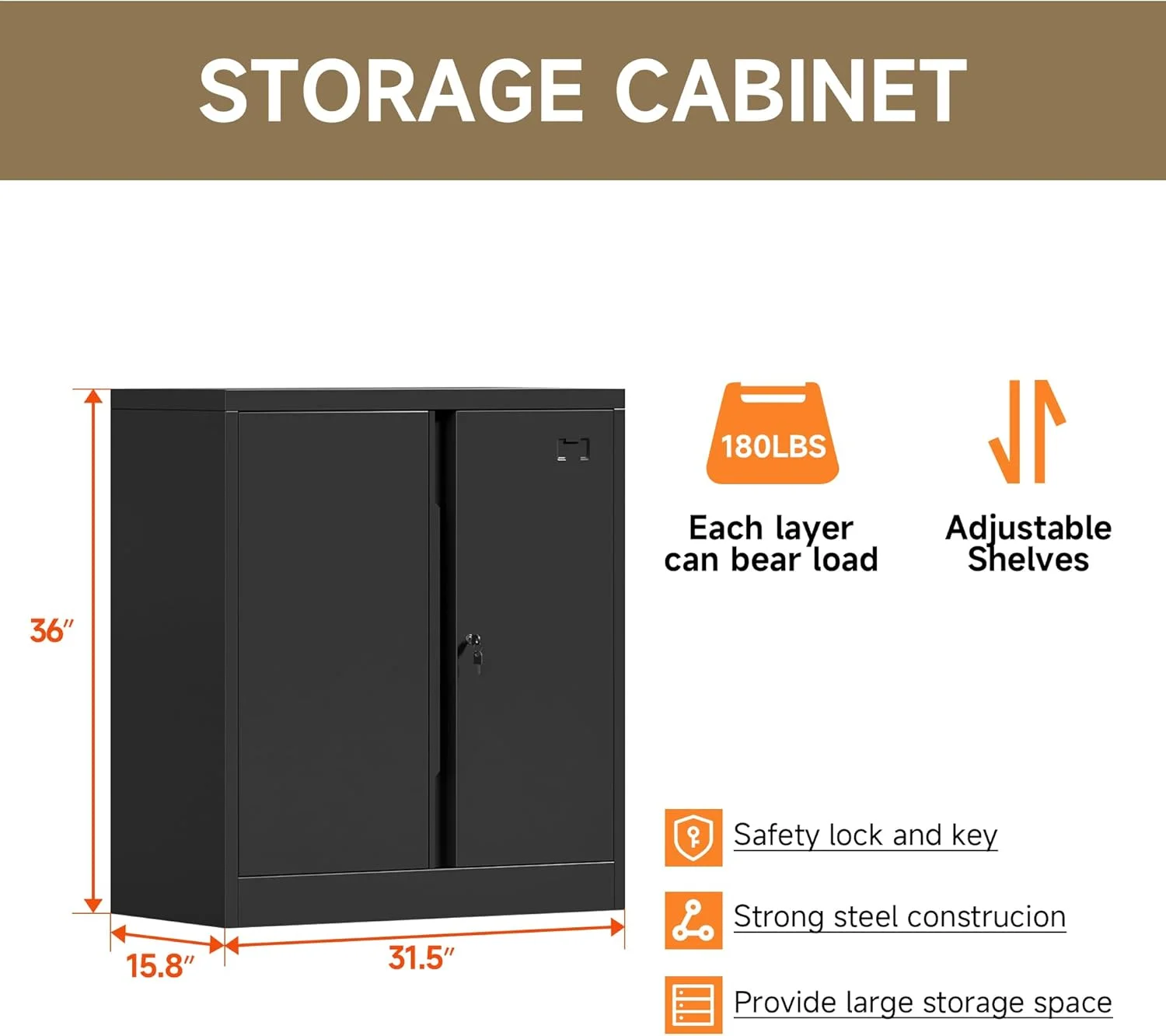 Metal Storage Cabinet, Garage Storage Cabinet with Doors and 2 Adjustable Shelves, 36" White Metal Cabinet, Locking Cabinet for Home,Garage,Office,School - Image 21