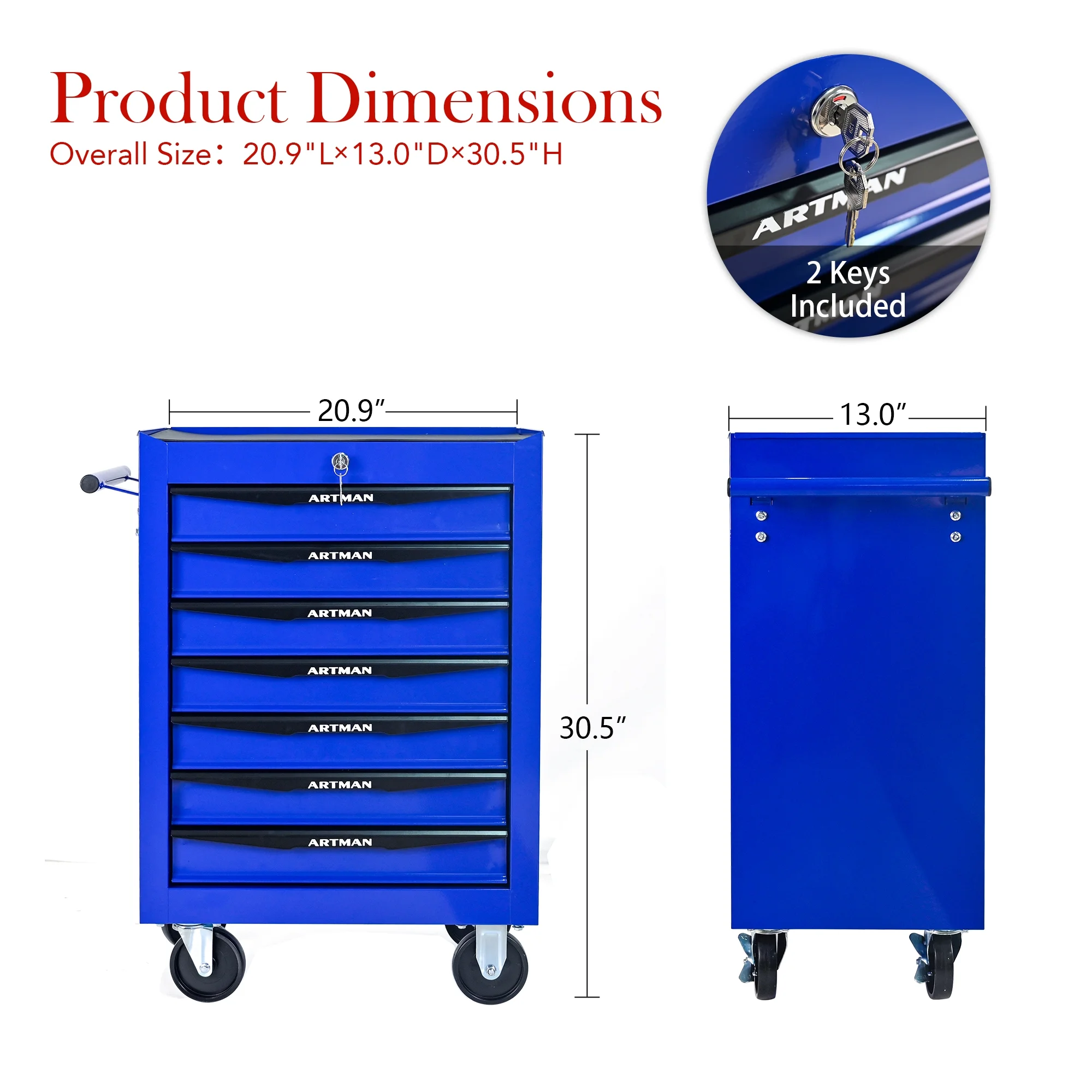ARTMAN 20" 6-Drawer Tool Chest Cabinet with Ball Bearing Drawer Slides, Steel Tool Storage Box Organizer for Garage Workshop Repair Shop - Image 70