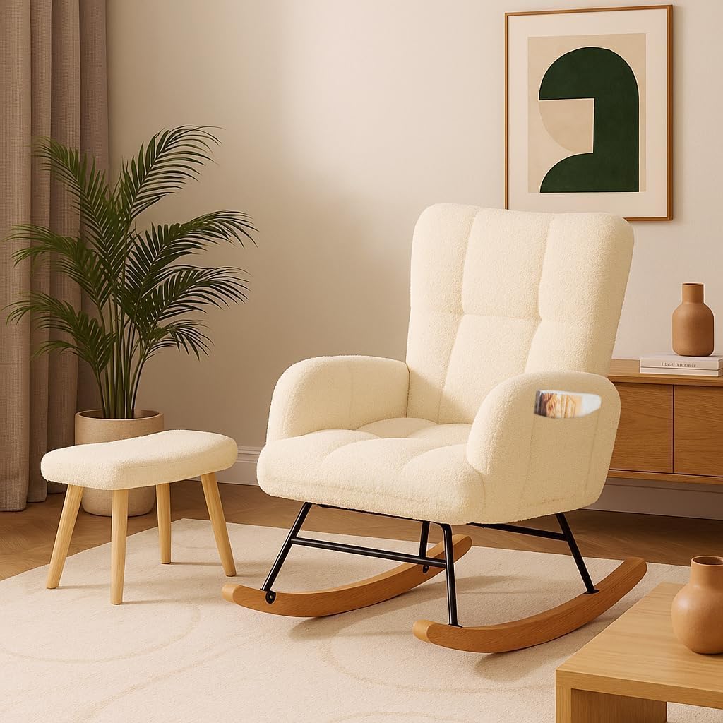 Nursery Rocking Chair, Teddy Glider Rocker with Pockets - Image 3