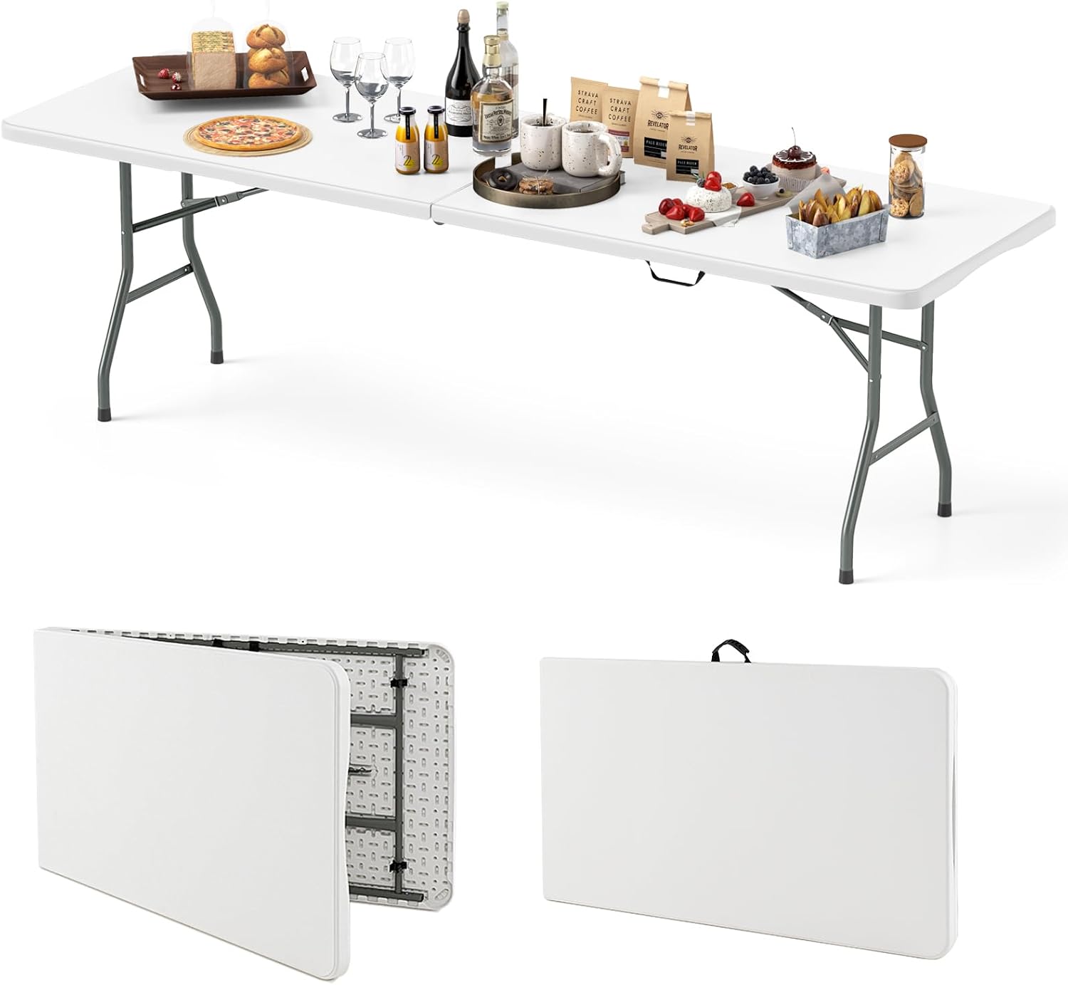 8FT Folding Table 350LBS – Heavy Duty Plastic Table with HDPE Top & Handle - Image 3