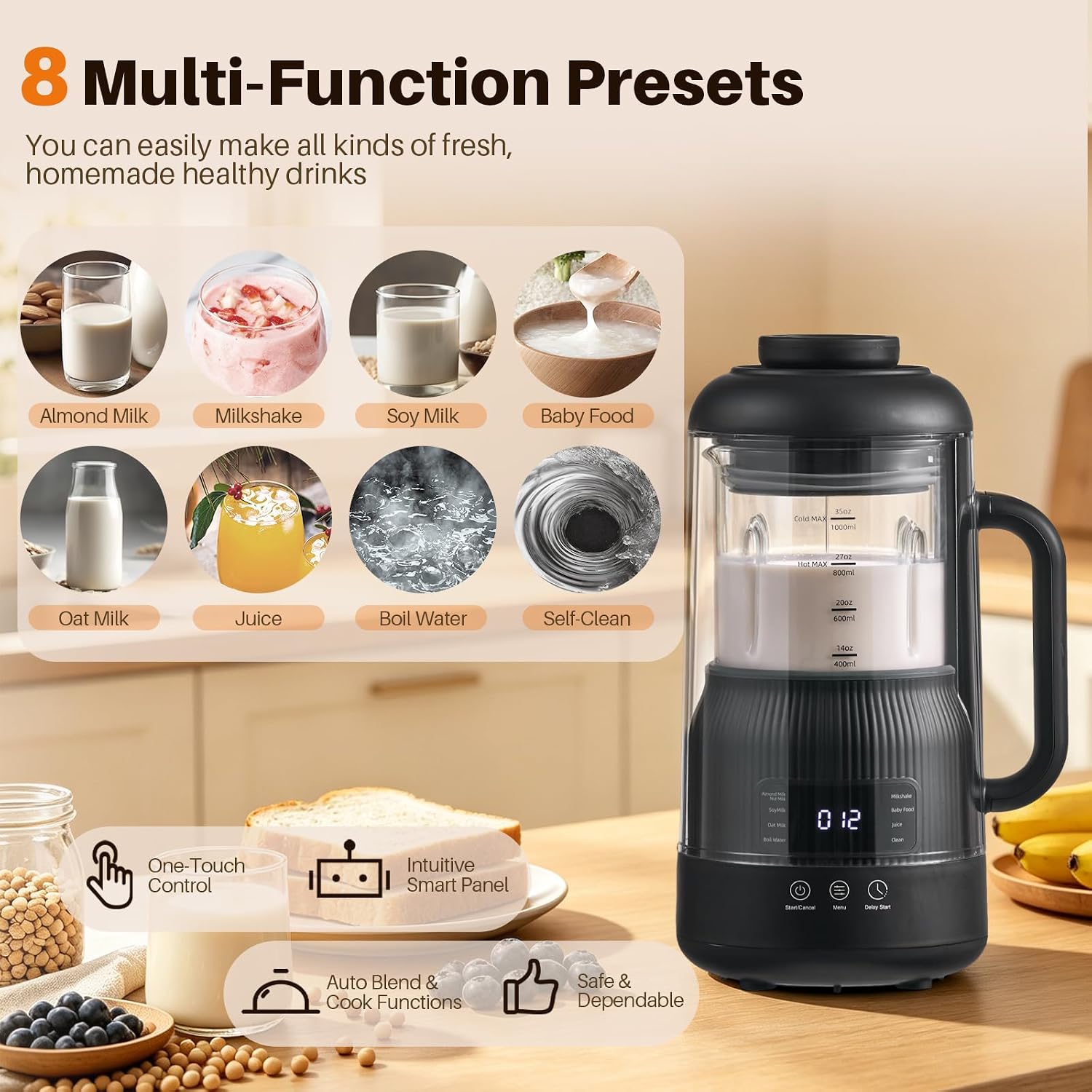 8-in-1 Nut Milk Maker with Silent Shield 12H Delay Start/Keep Warm 35oz - Image 5