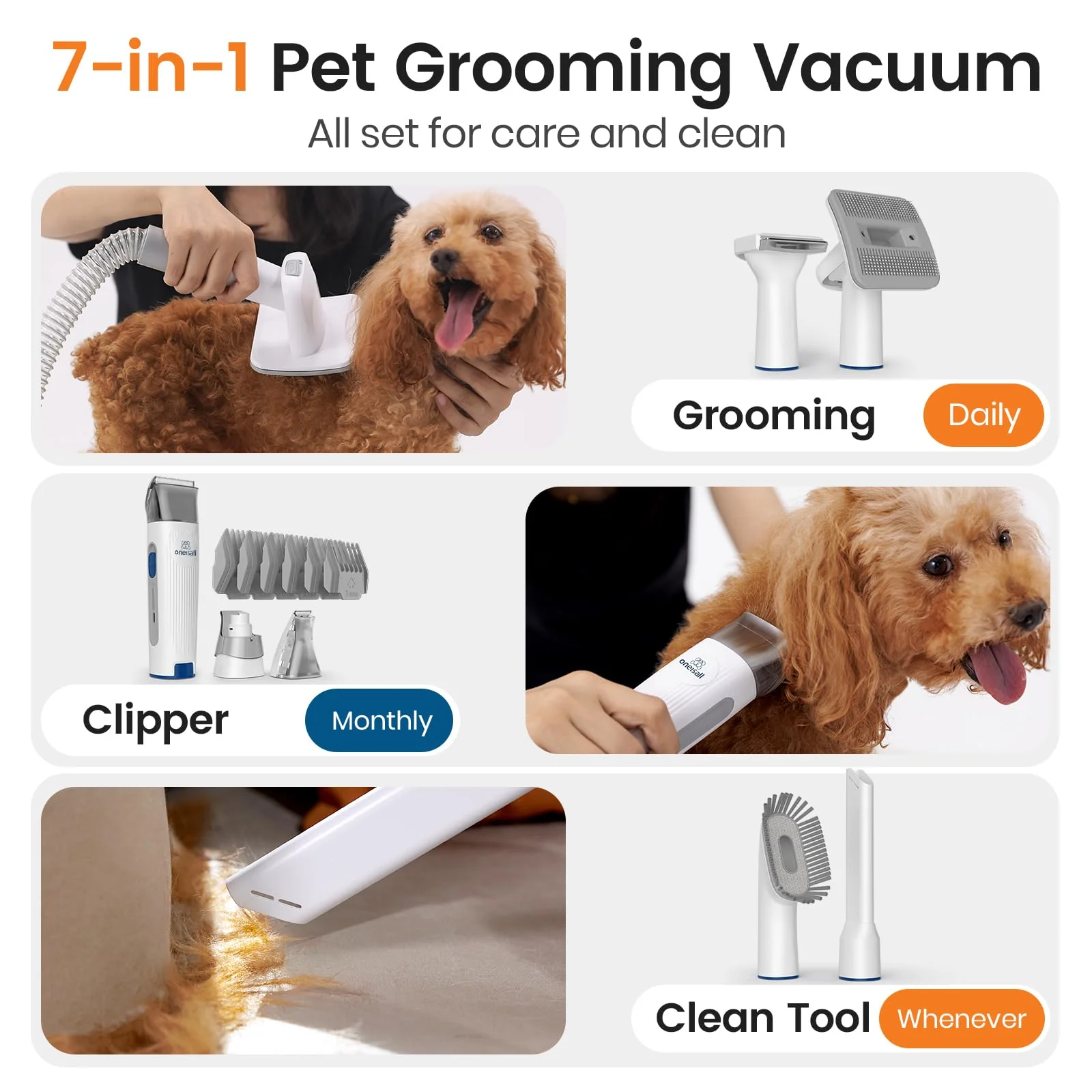 3-in-1 Dog Grooming Vacuum Kit with Clipper and Nail Grinder, Pet Hair Trimmer and Grooming Tool Set - Image 2