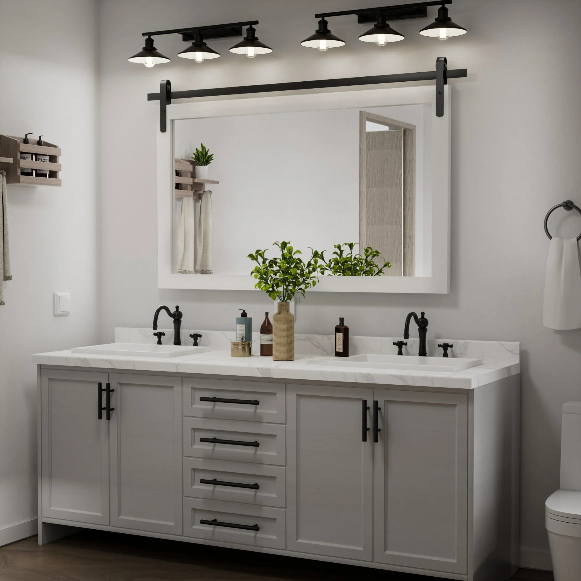 Modern Rectangular Wall Mirror with Wood Frame, Bathroom and Barn Door Mirror, Multiple Sizes - Image 35