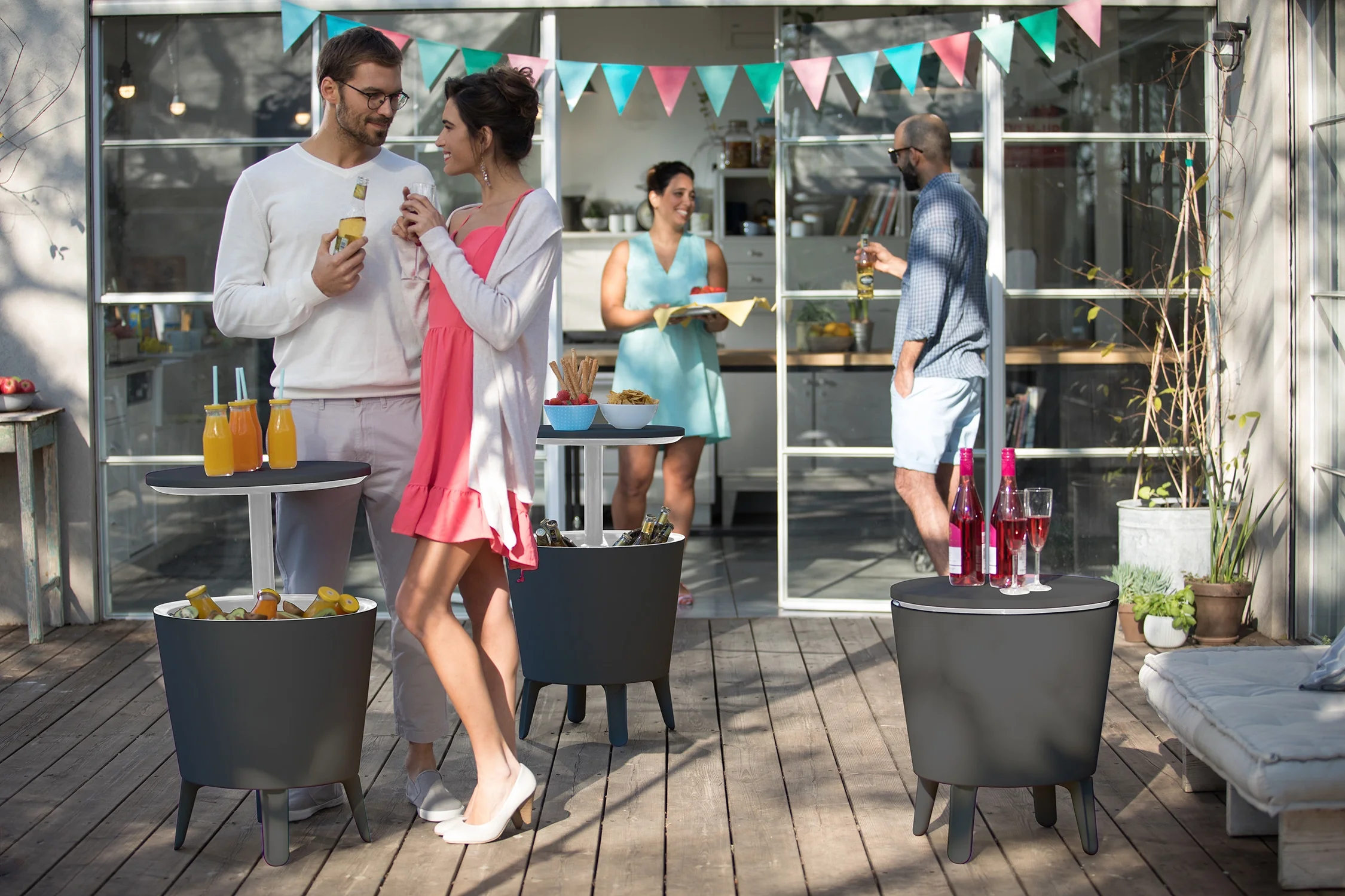 Keter Pacific 7.5 Gallon Cool Bar 2 in 1 Weather Resistant Side Table and Bar Durable Resin Outdoor Patio Beverage Cooler Table, Rattan Look Brown - Image 34