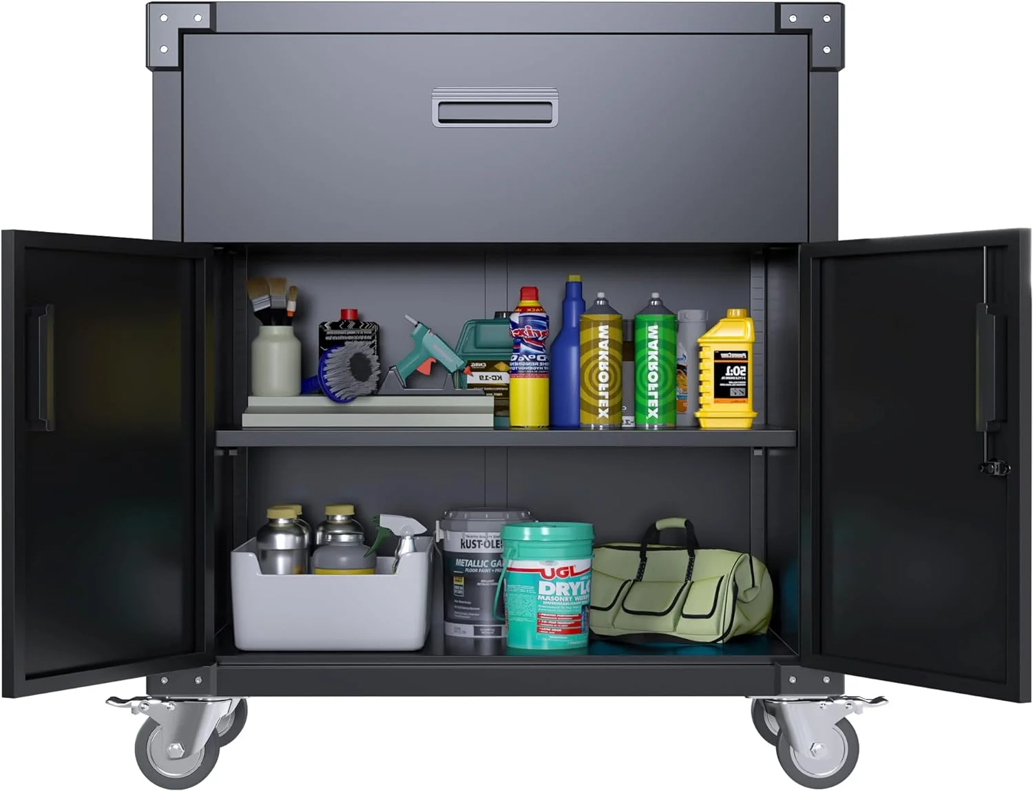 Aobabo Metal Storage Cabinet with Lock,Garage Storage Cabinet with Wheels,72In Steel Storage Cabinet for Garage Home Storage, Black Required-Assembly - Image 59