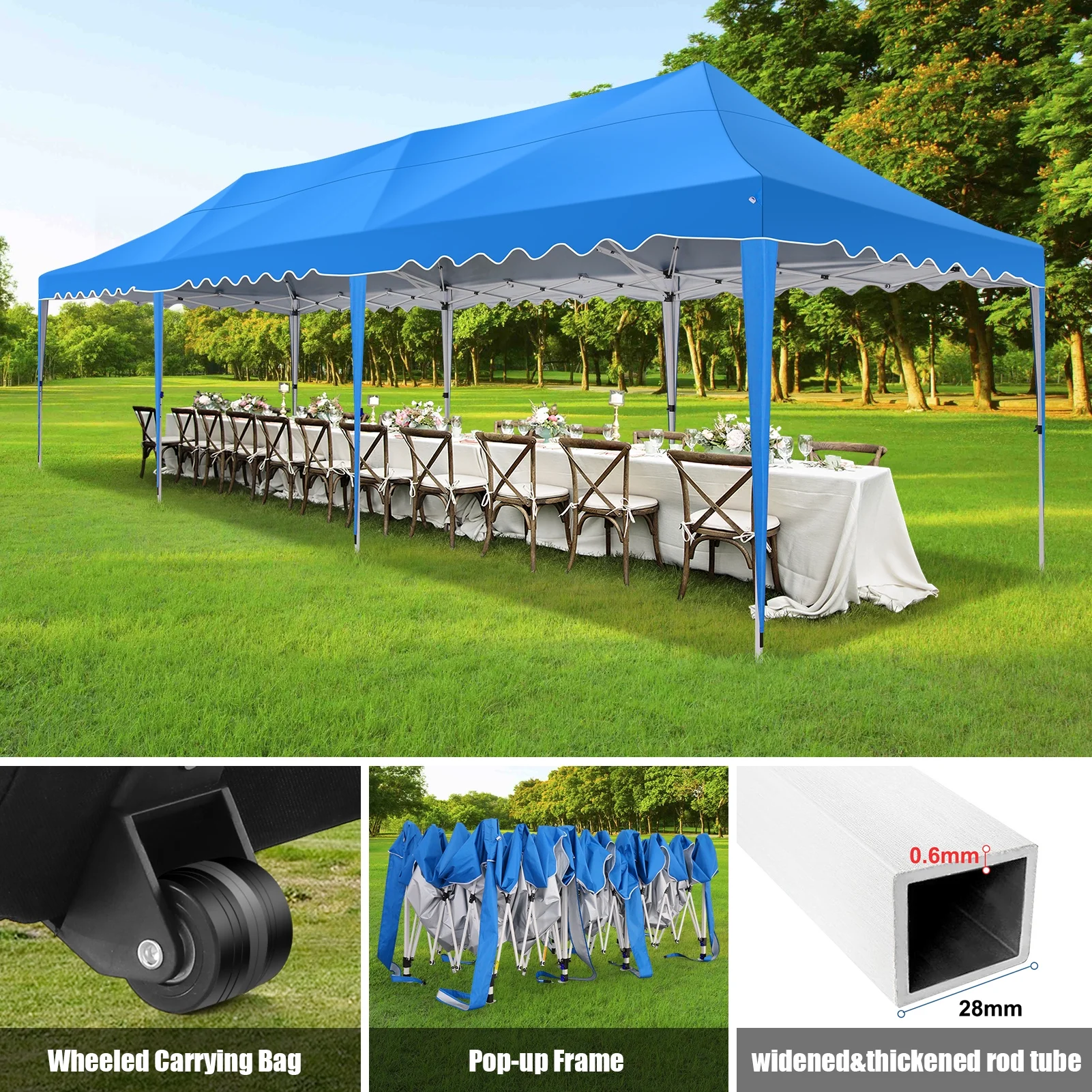 SANOPY 10' x 20' Pop up Canopy Party Tent with 6 Removable Sidewalls, Wave Eave Outdoor Waterproof Patio Gazebo Tent with Carry Bag, Backyards Camping Picnics, Black - Image 25