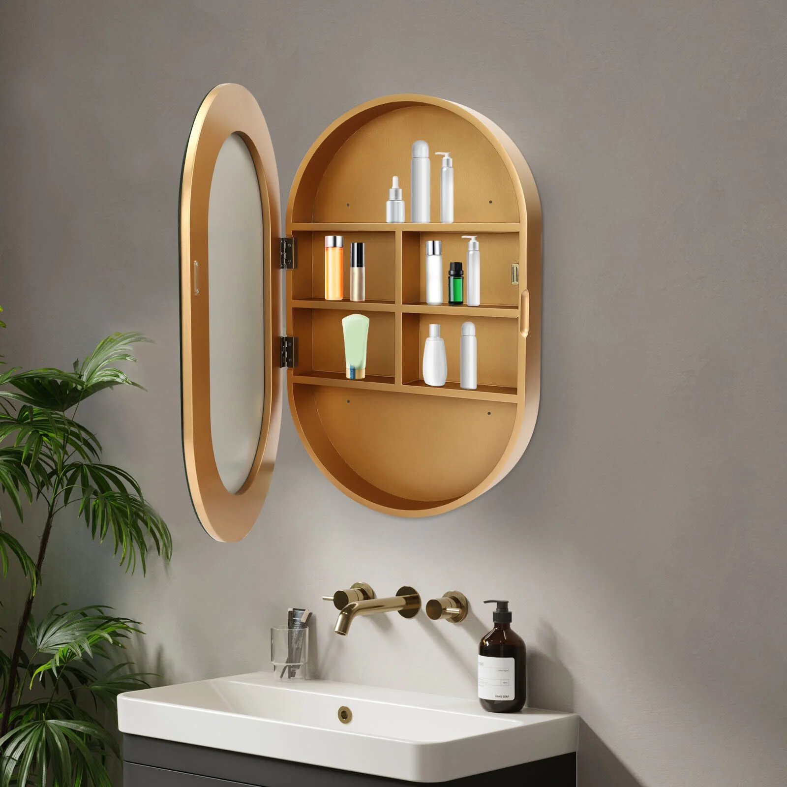 Fichiouy Bathroom Mirror Cabinet Oval Wall Mounted Cabinet Storage Cabinet with Mirror for Bathroom 19.76" x 30.82" - Image 15