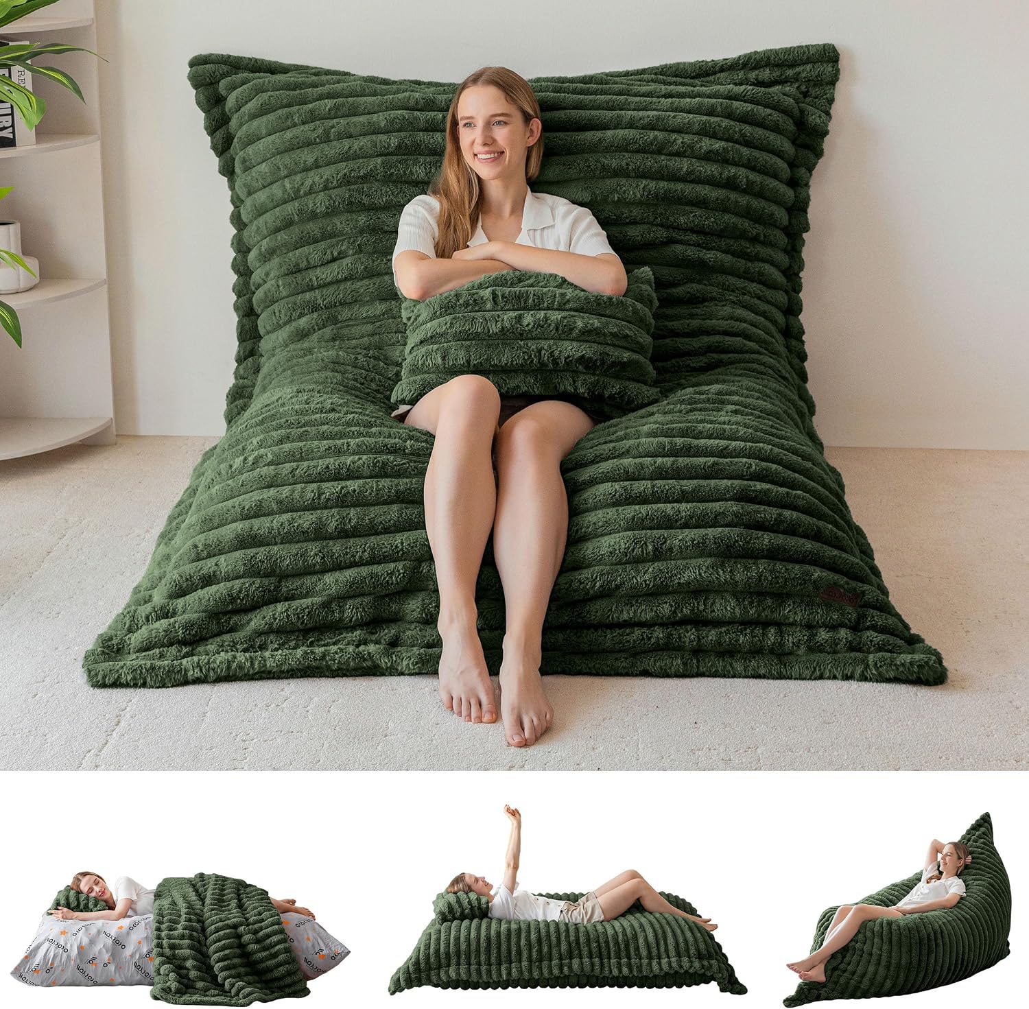 Giant Bean Bag Chair with Pillow, 3 in 1 Convertible Bean Bag Chair - Image 9