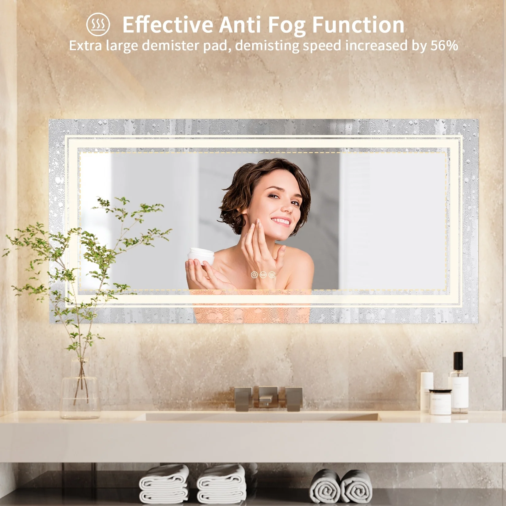 Extra Large LED Lighted Bathroom Mirror, Anti-Fog Wall Mounted Vanity Mirror with 3 Colors - Image 7