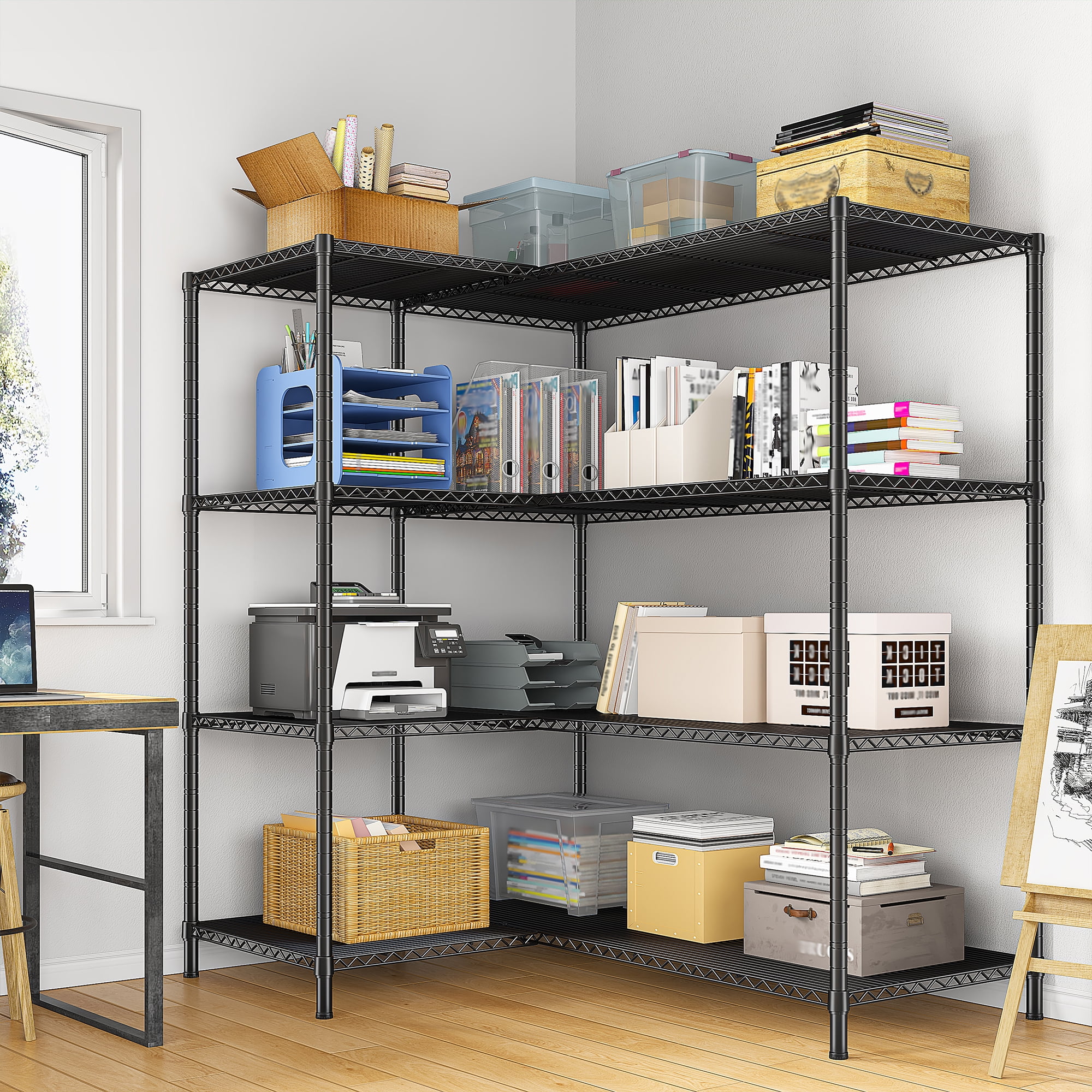 REIBII Heavy Duty 4-Tier Metal Wire Shelving Unit,Adjustable L-Shape Corner Storage Rack for Garage,Pantry,Kitchen,1120 lbs Capacity - Image 6