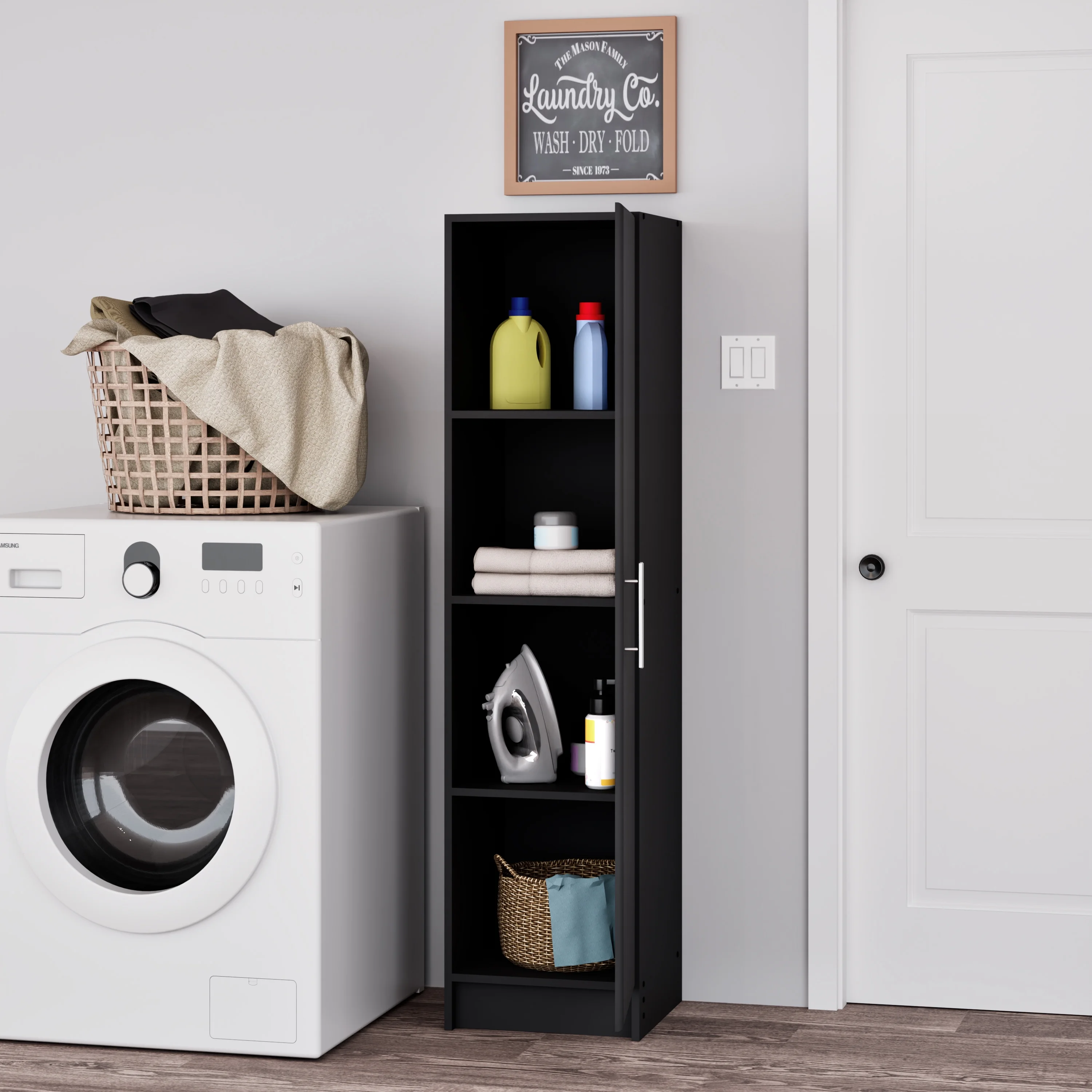 Prepac Elite 16" Storage Cabinet, Black Storage Cabinet, Bathroom Cabinet, Pantry Cabinet with 2 Adjustable Shelves, 16" D x 16" W x 65" H, BEB-1664 - Image 8