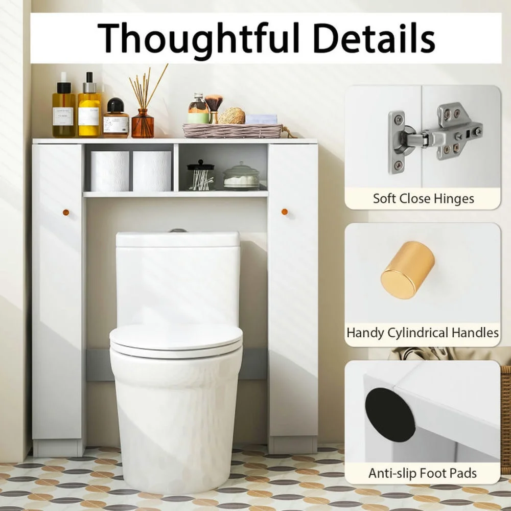 Topcobe Over The Toilet Storage Cabinet with 2 Open Compartments and 4 Adjustable Shelves, Bathroom Furniture, Bathroom Shelves, White - Image 5