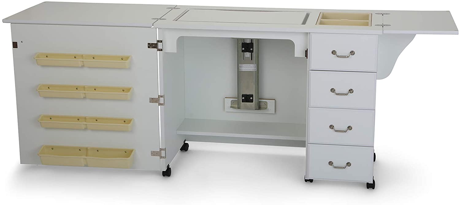 Sturdy Sewing Cabinet for Sewing, Cutting, Quilting and Crafting with Storage and Airlift, Black Finish - Image 4