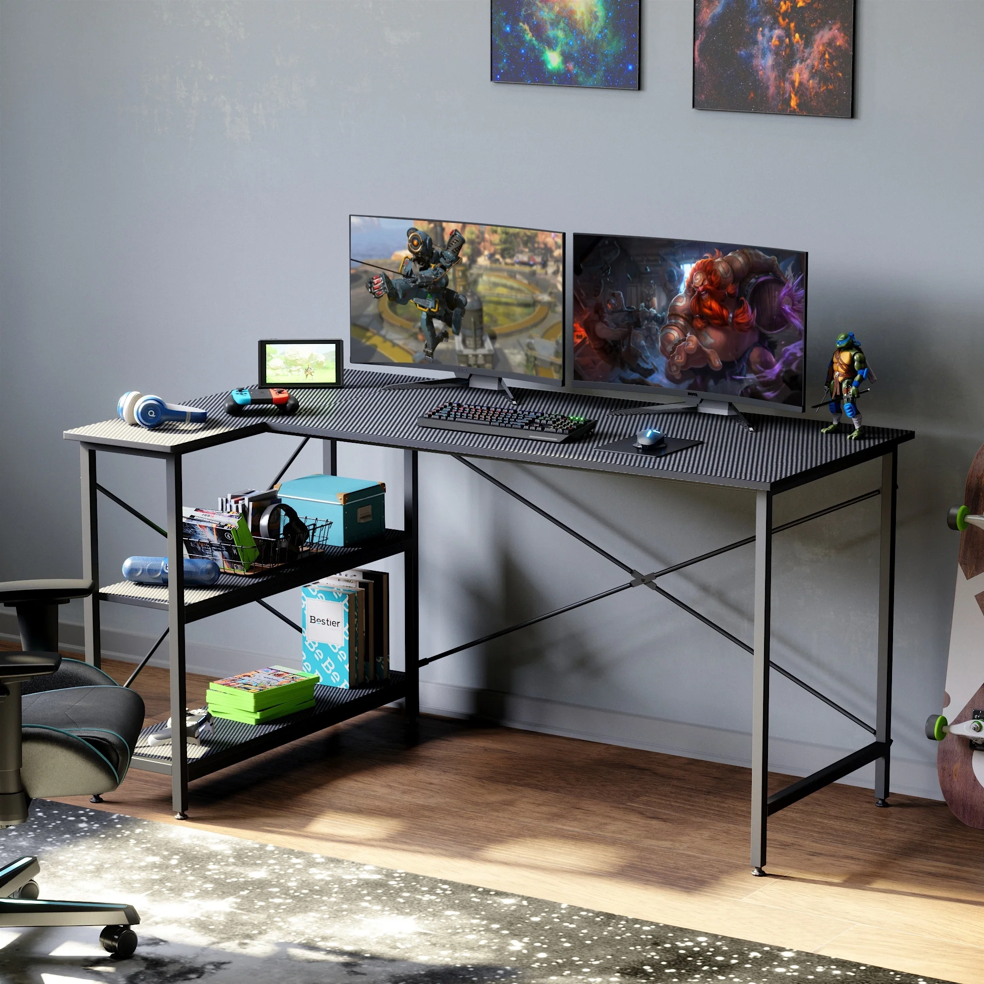 Small L Shaped Computer Desk with Storage Shelves, Compact Corner Workstation for Home Office and Study - Image 12