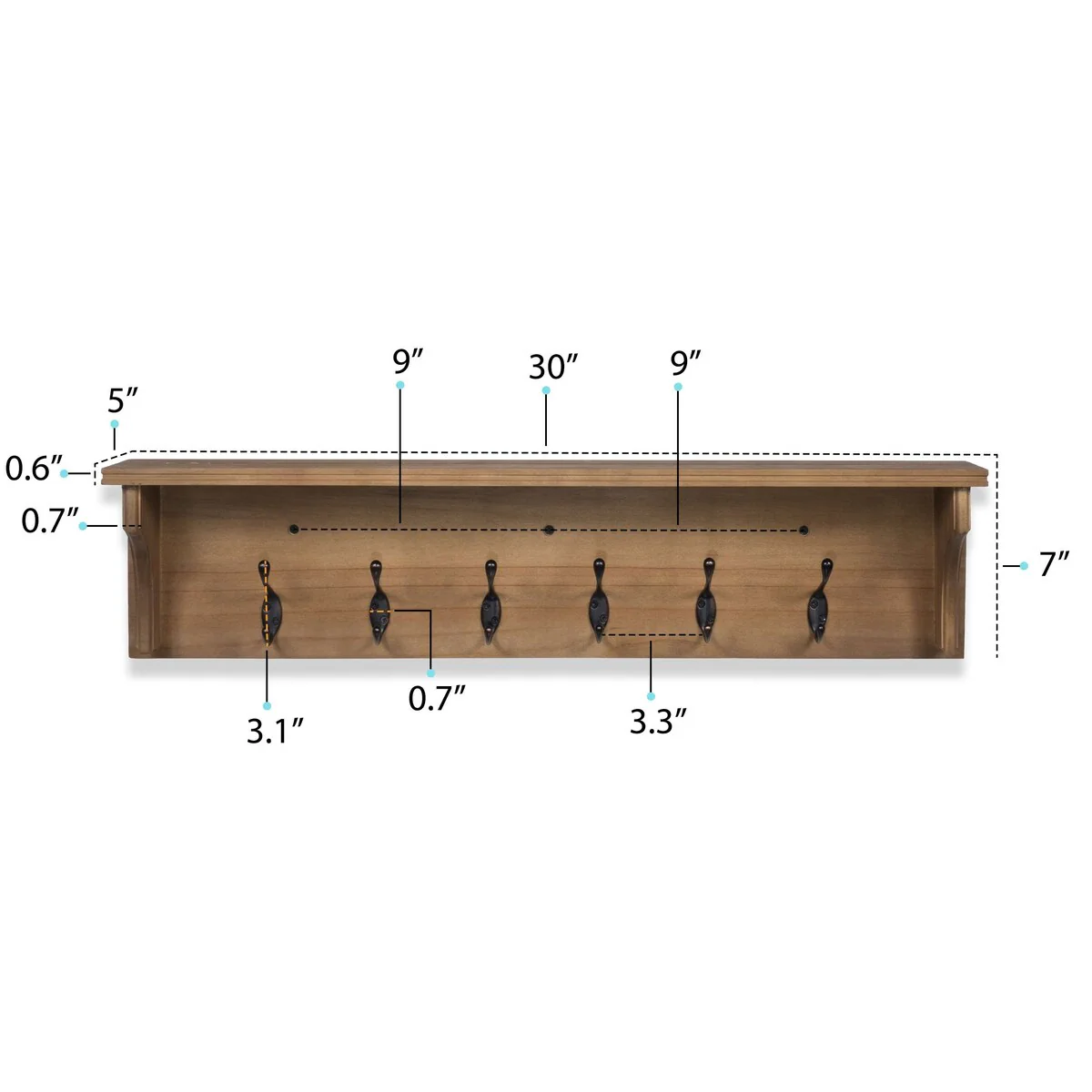 Wood Wall Key Holder with Shelf, Decorative Entryway Mail Organizer with Large Coat Hooks and Storage Rack - Image 4