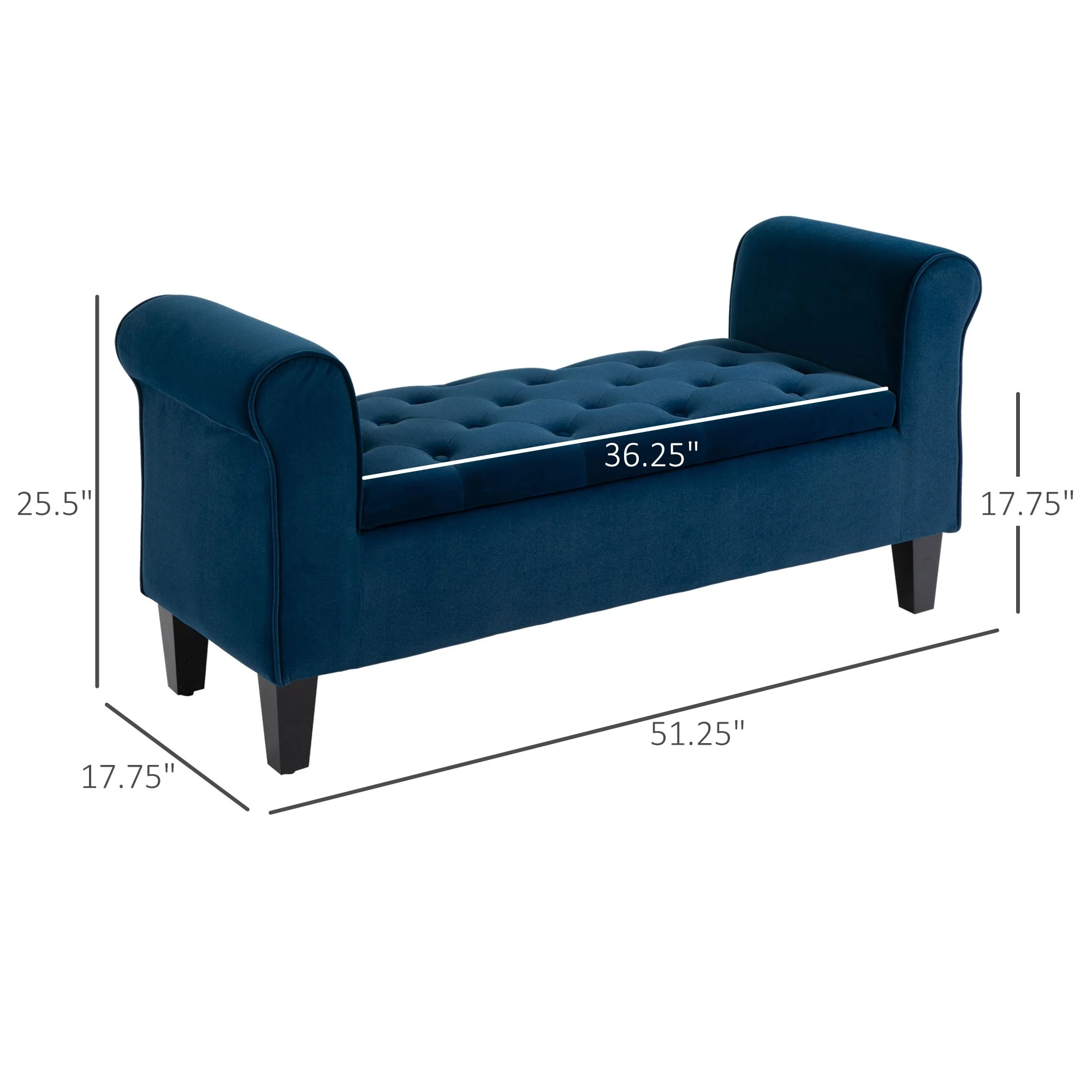 Button-Tufted Storage Ottoman Bench, Upholstered Bed Bench with Rolled Armrests for Bedroom, Living Room and Hallway - Image 21