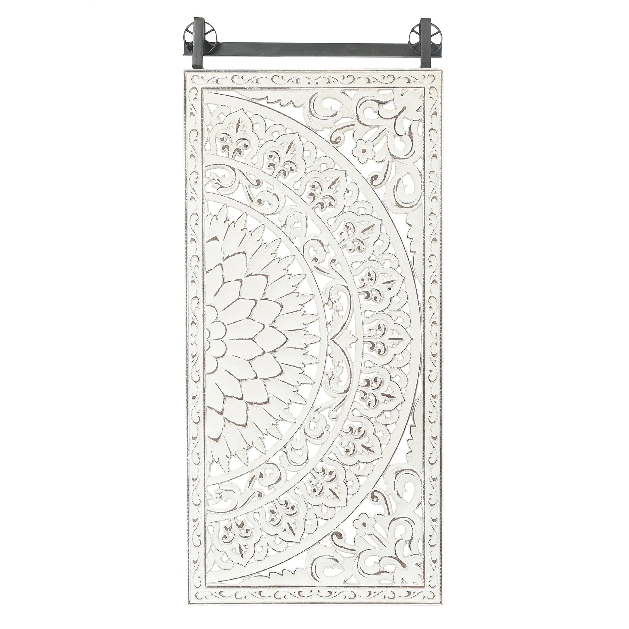 Set of 2 Distressed Ivory White Wood Flower Wall Art with Black Accents - Image 9