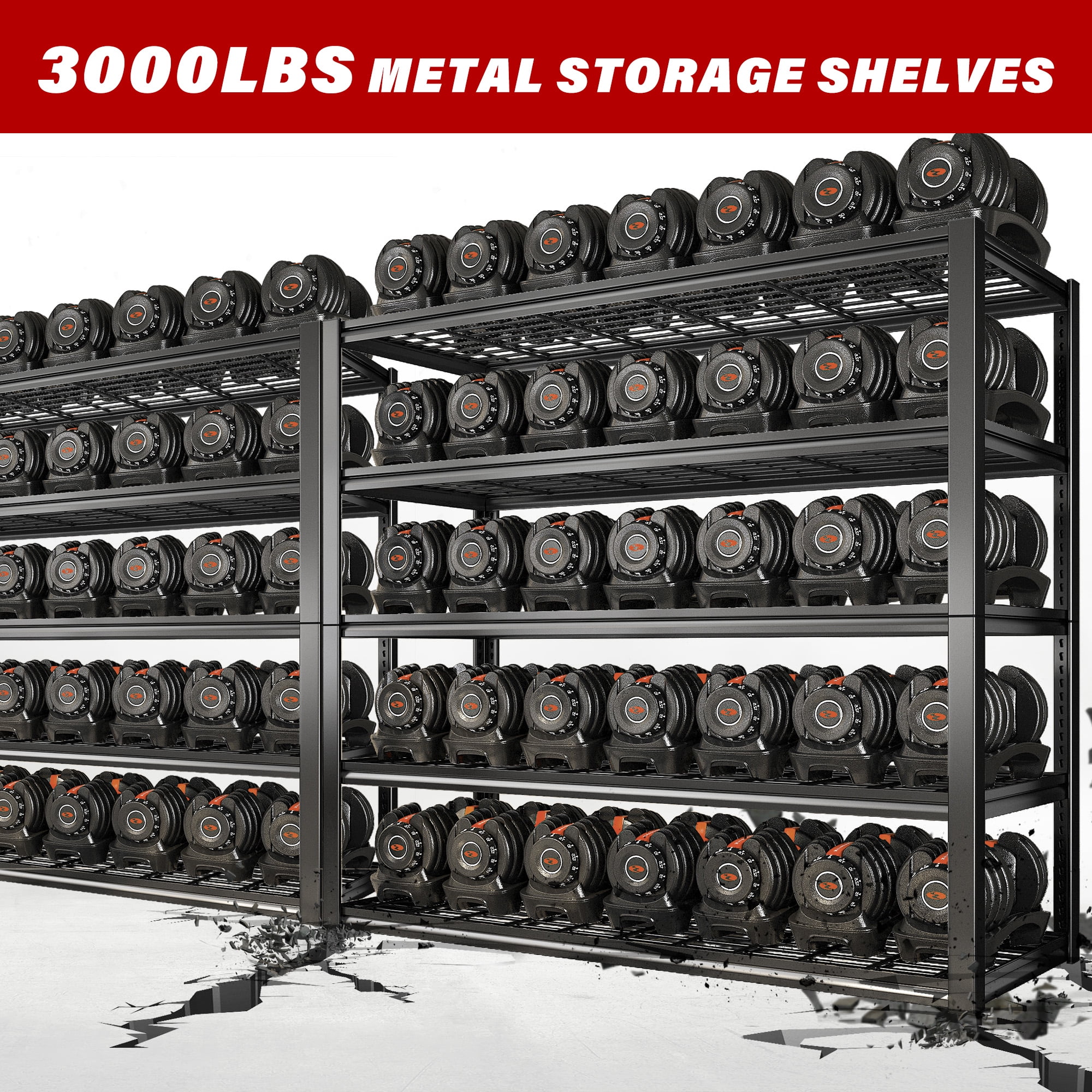 REIBII 48.2"W Garage Shelving Heavy Duty 3000LBS Storage Shelves Adjustable 5 Tier Metal Shelving,48.2''L X 24.5''W X 72''H - Image 6