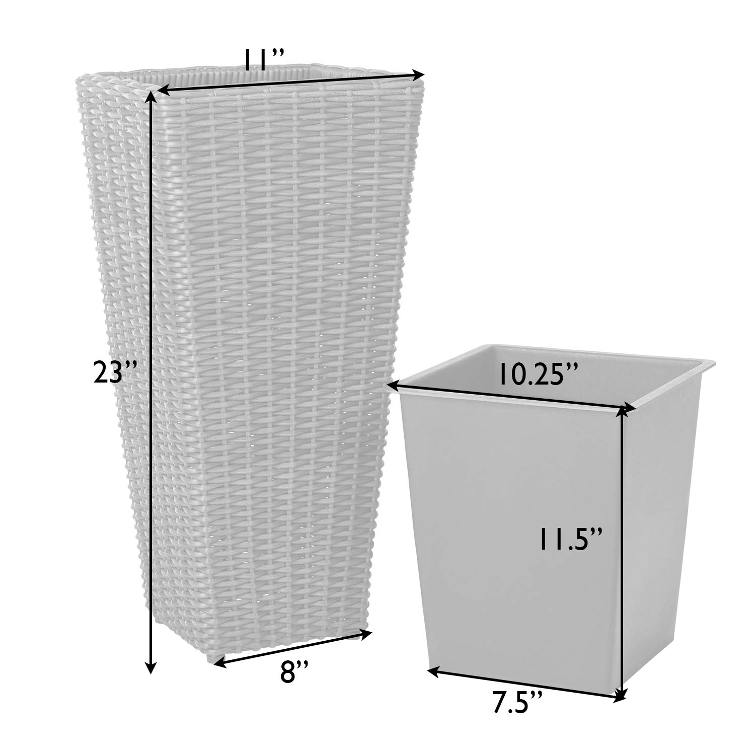 All-Weather Wicker Planter Set with Liners, Outdoor Decorative Garden Plant Pots for Patio, Deck & Balcony - Image 3
