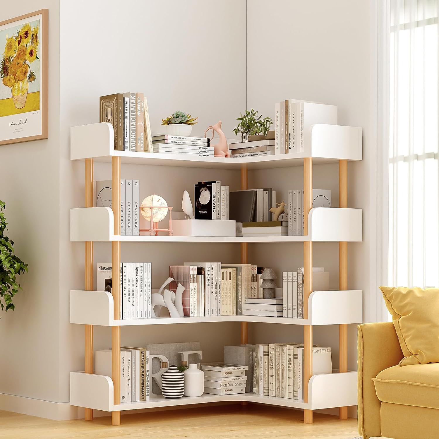 5-Tier Reversible Corner Bookshelf, L-Shaped Shelf, Oak - Image 3