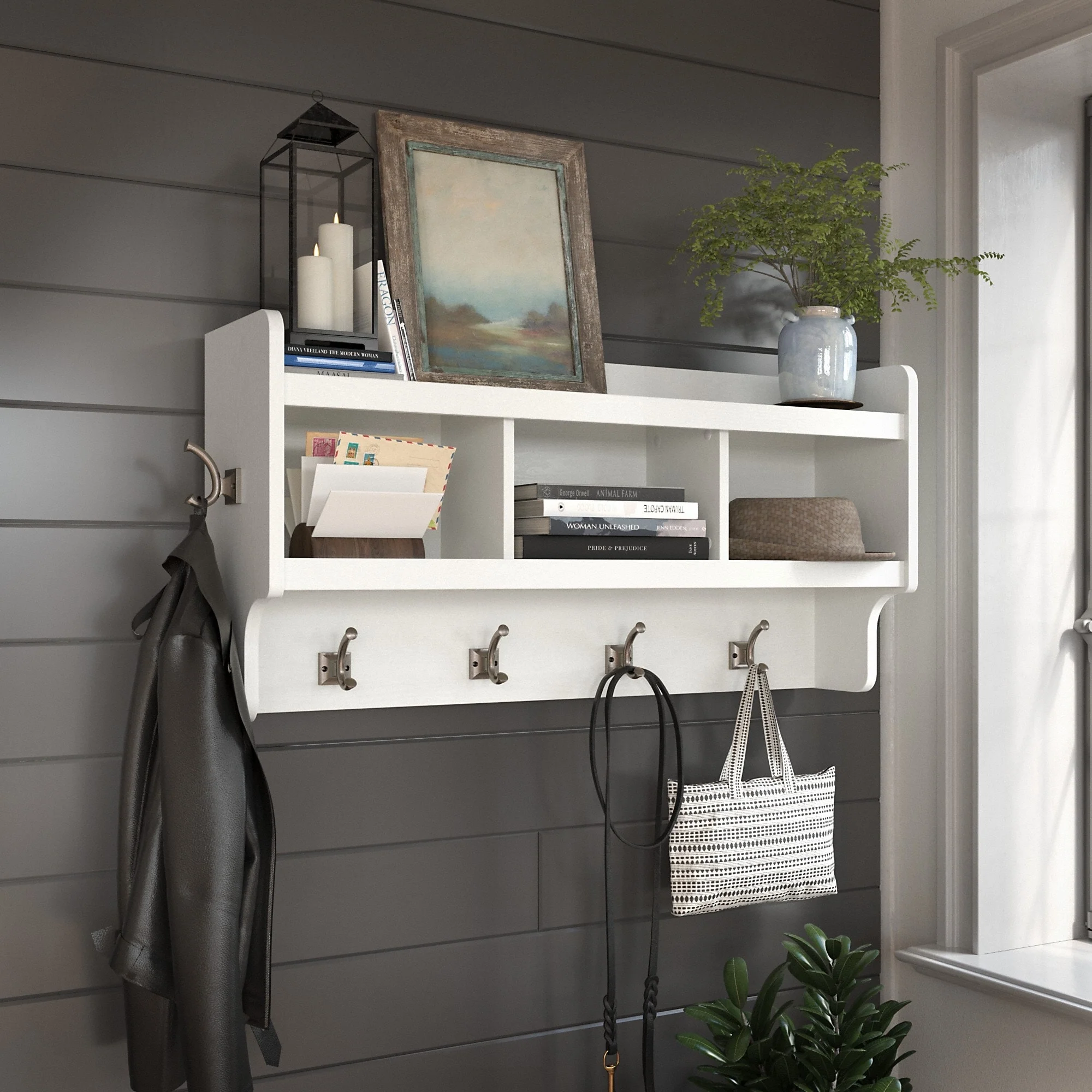 40 Inch Wall Mounted Coat Rack with Shelf, Wooden Entryway Storage and Hanging Organizer - Image 3