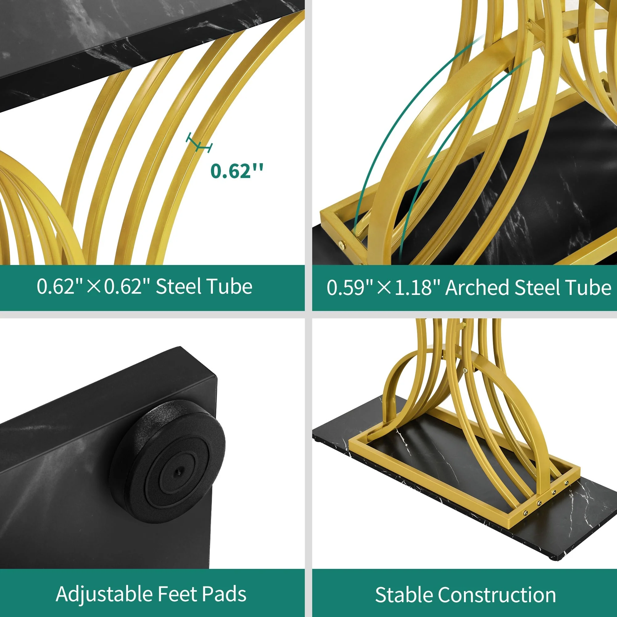 Modern Gold Console Table with Marbled Top, Sofa Table for Entryway and Hallway - Image 30
