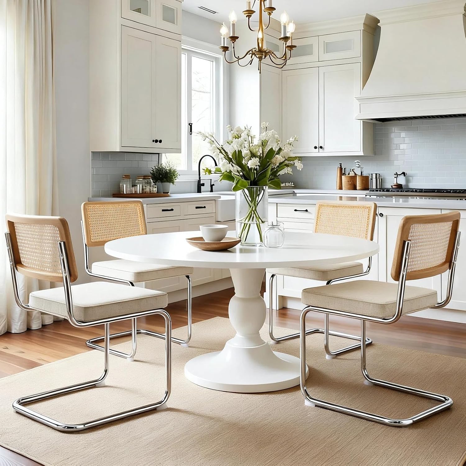 Natural Rattan Dining Chairs Set of 2, Modern Cesca Kitchen Chair - Image 14