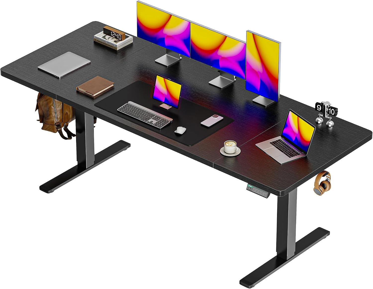 55 x 28 Large Electric Standing Desk, Height Adjustable Computer Desk, 27.6" Deep Desktop, Stand up Gaming Office Desk with 2 Hooks, 3 Preset Heights, for Home Office, Rustic Brown - Image 15