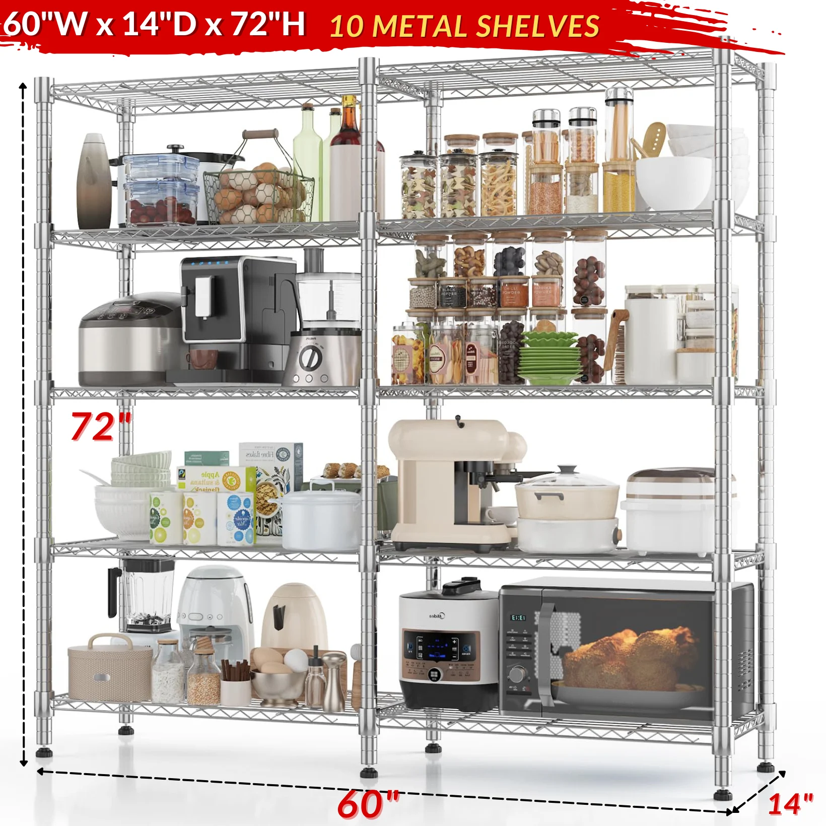 Legooin 72"H Extra-wide Metal Shelves 60"W Storage Rack for Pantry Office Garage Capacity 1500LBS Adjustable Corner Shelving Unit, Black - Image 11