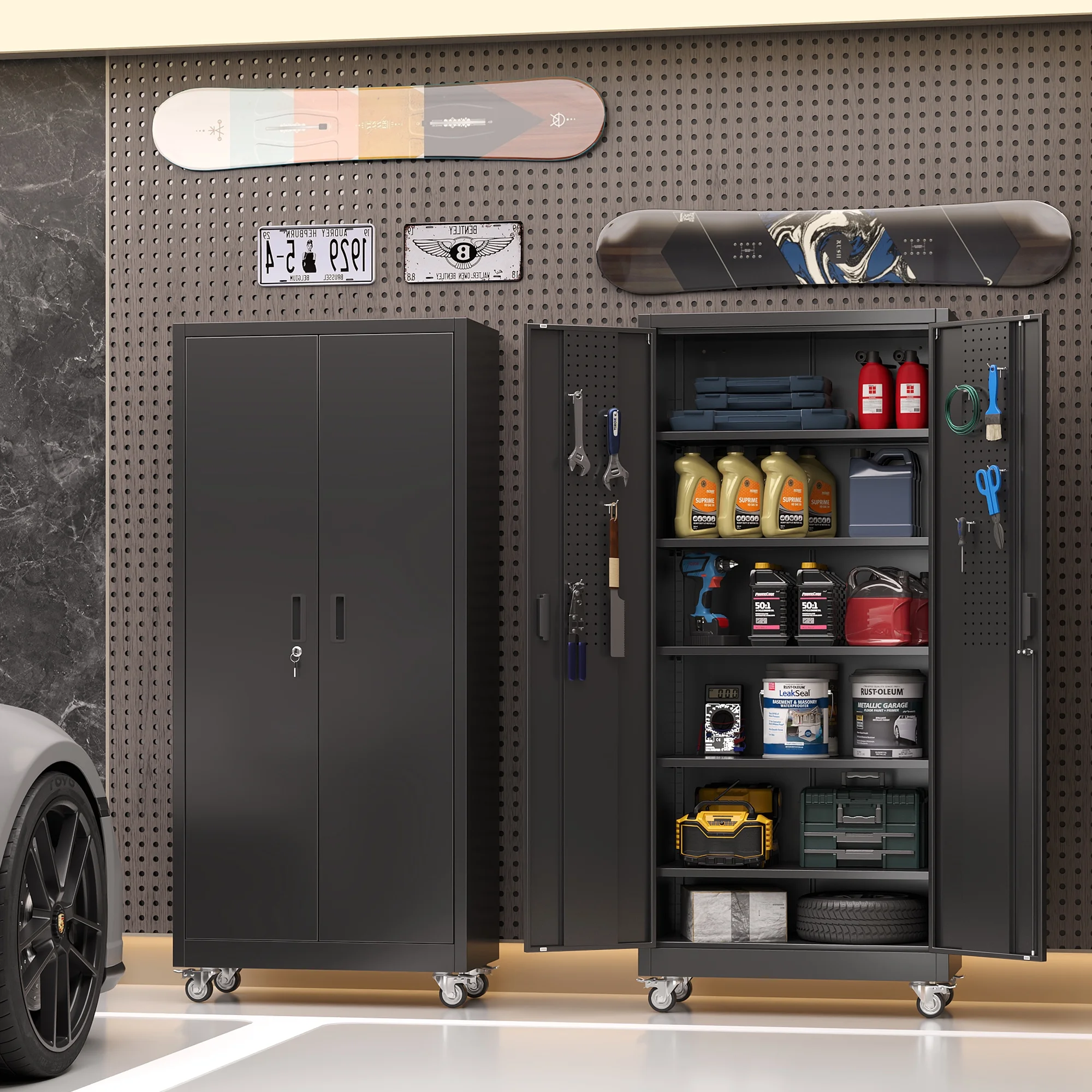 Gaeanet Rolling Tool Storage Cabinet with 5 Adjustable Shelves and Pegboard,Metal Garage Storage Cabinet with Wheels for Garage Home Office Utility Room,71" H-32" W-16" D,Required Assembly, Black - Image 14